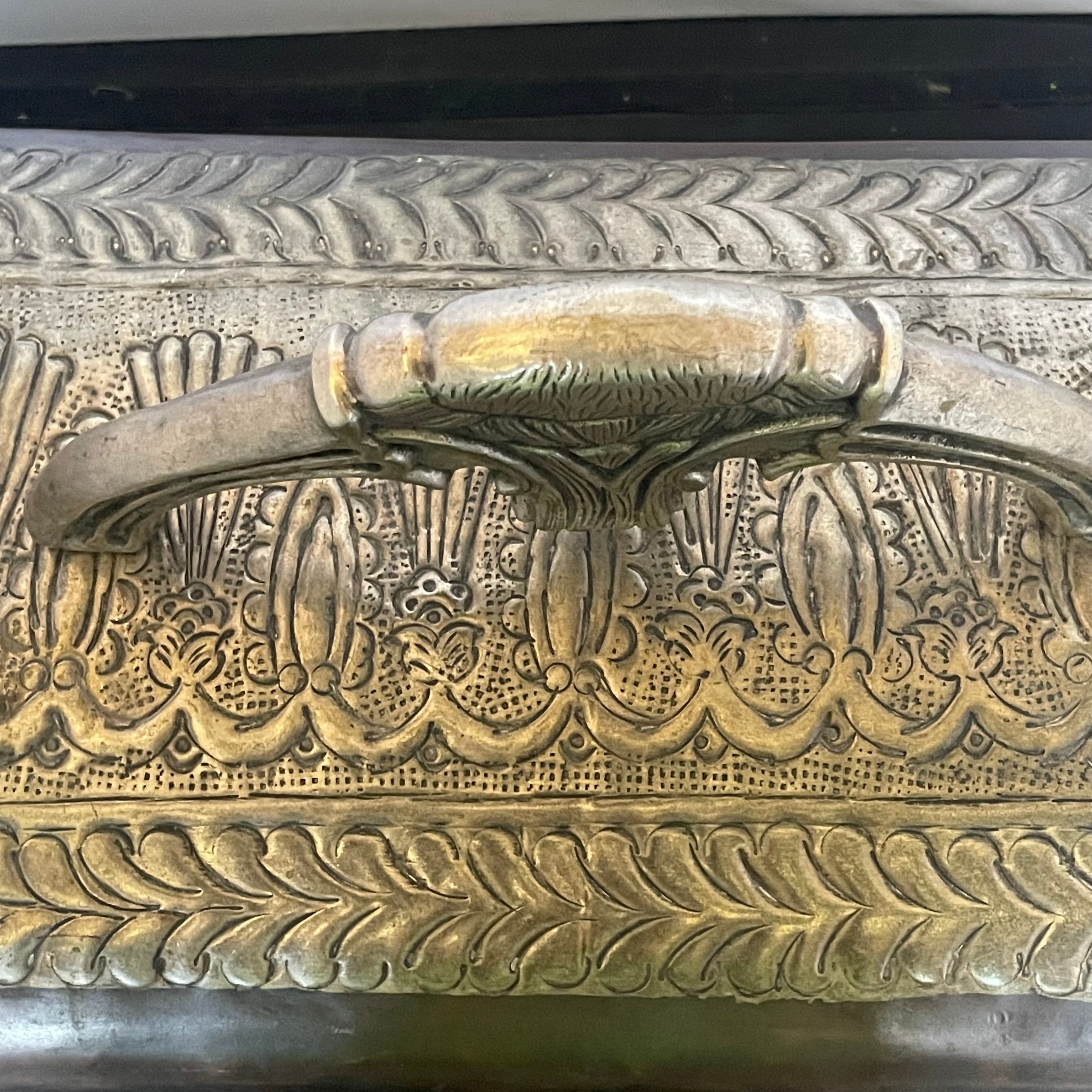 Silver/Copper Tones Metal Ornate Design Lidded Storage Box/Casket, 19.5"x8"x 14"