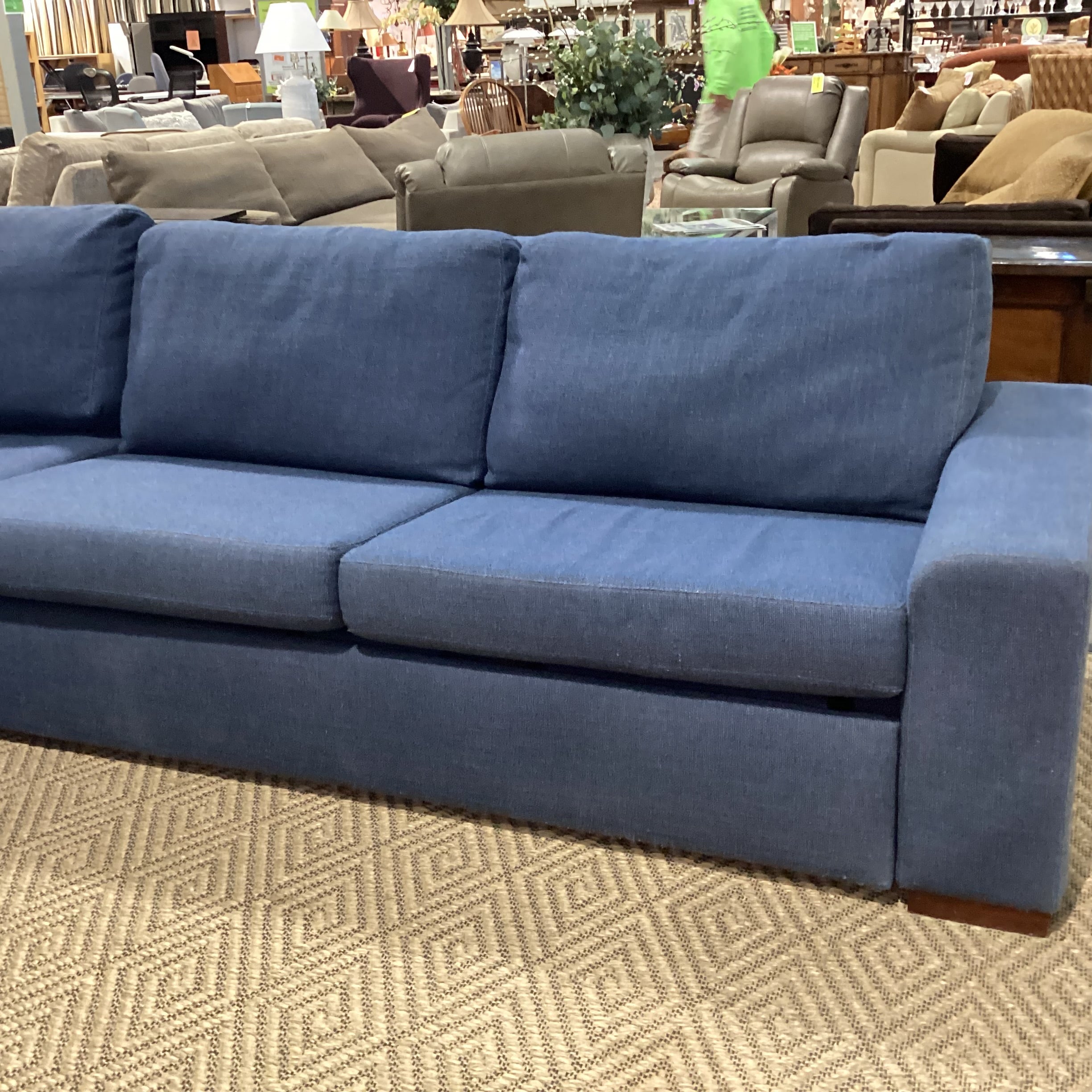 American Leather Furniture Blue Woven Queen Comfort Sleeper 2 Piece Sectional 118"x 86"x 38"x 34"