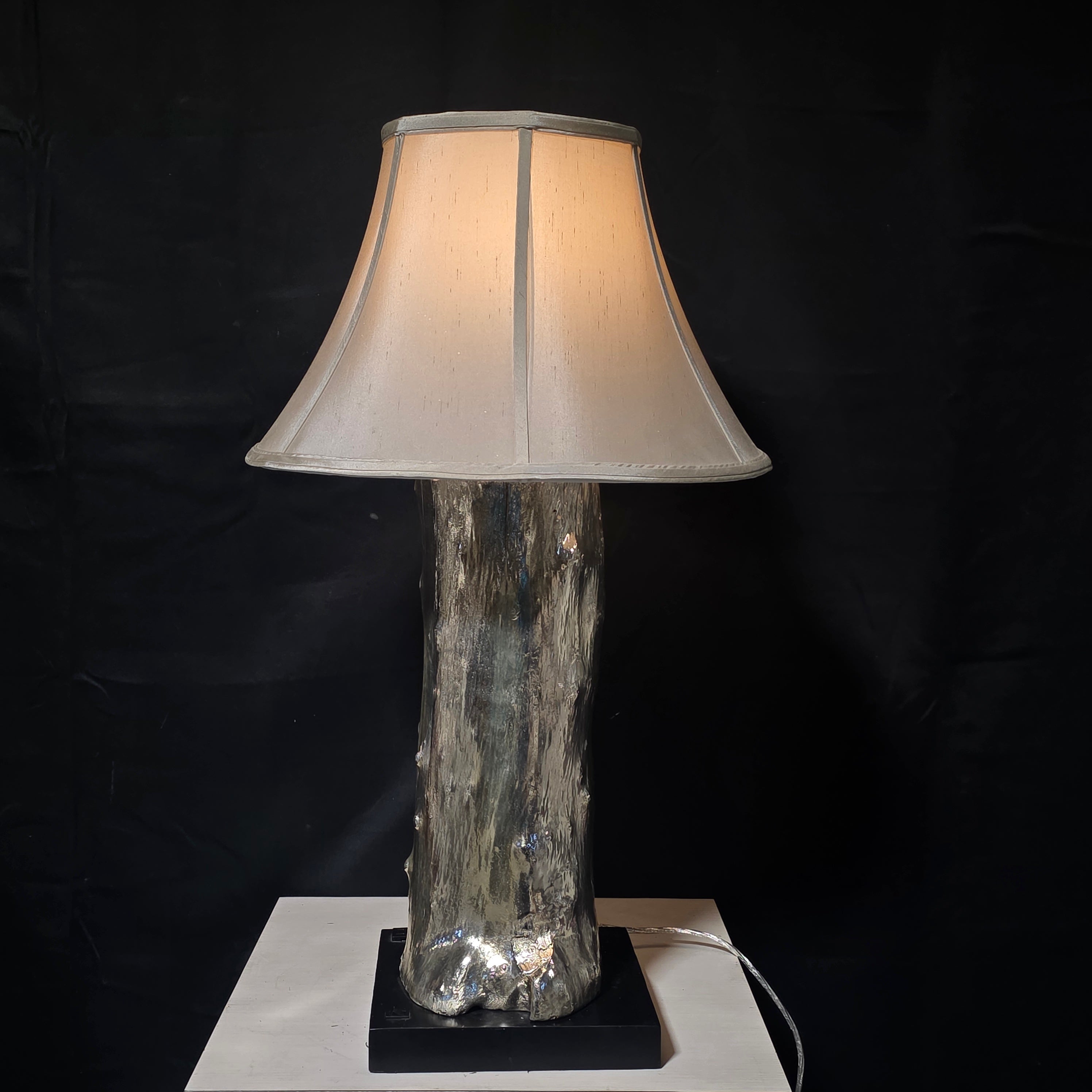 Organic Silver Tree Stump Table Lamp with Plug In Feature 10"x10"x32"