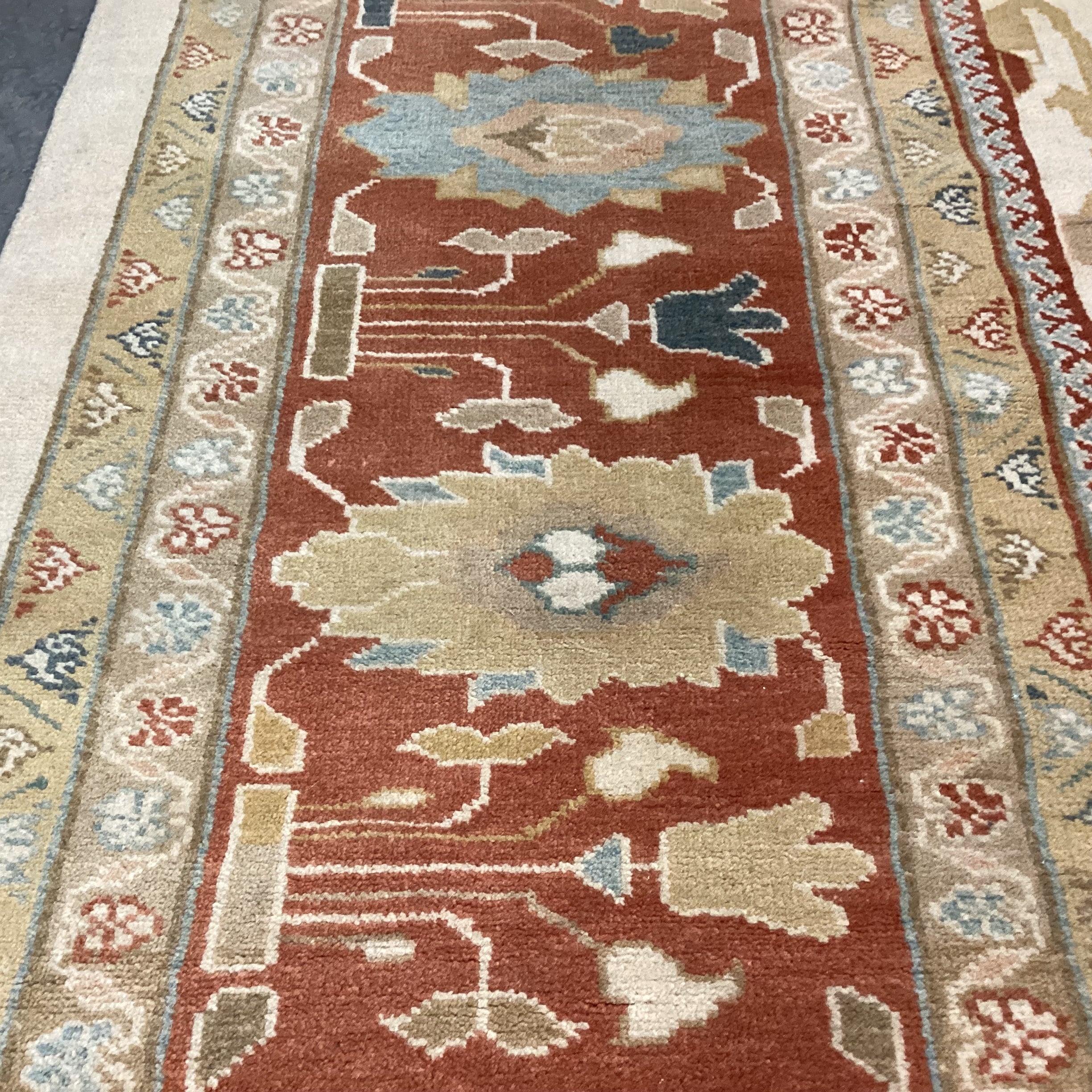 Gold Burnt Orange & Teal Hand Woven Wool Rug 11'x 15'2"