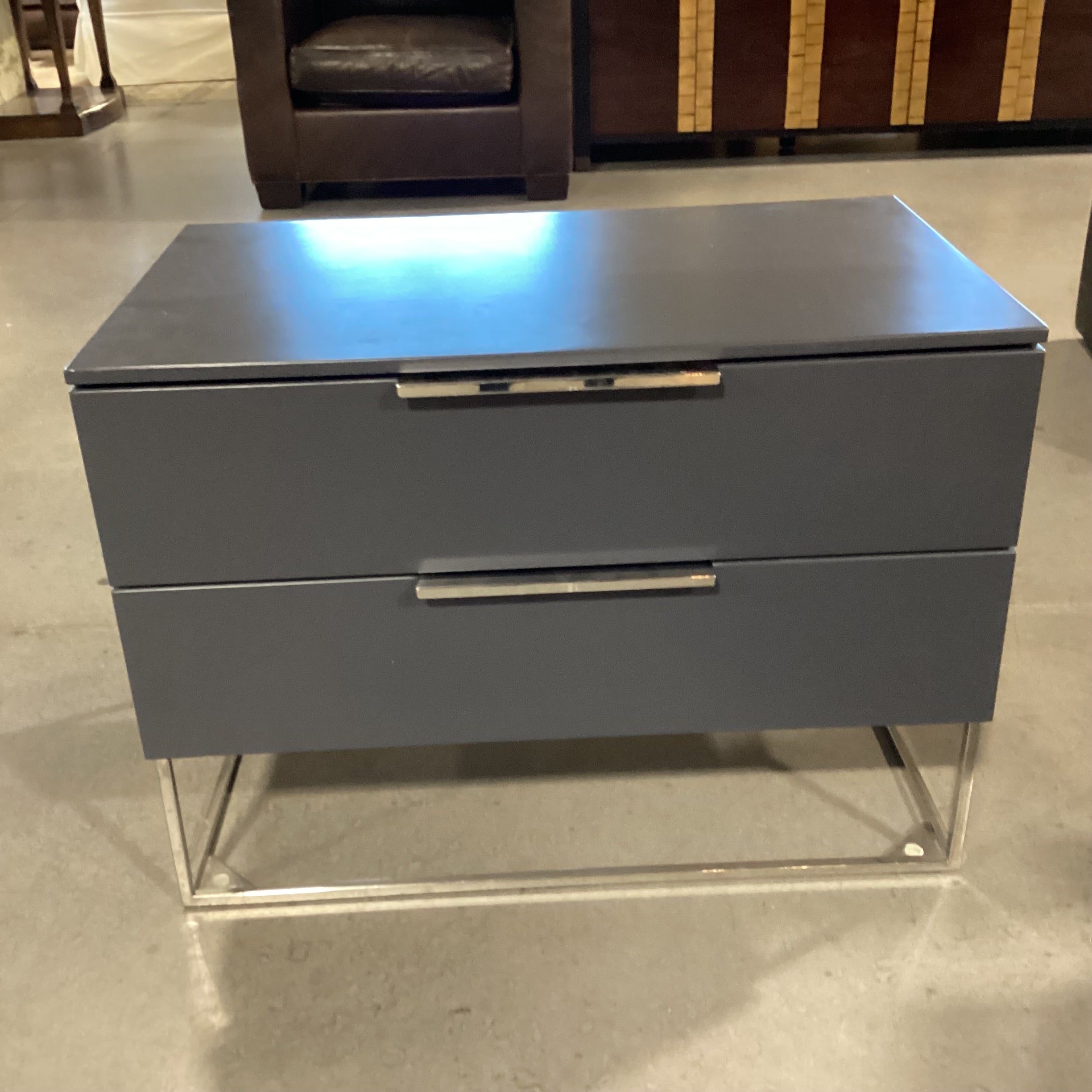 Grey Lacquered & Chrome with Soft Close Linen Lined Drawers End Table