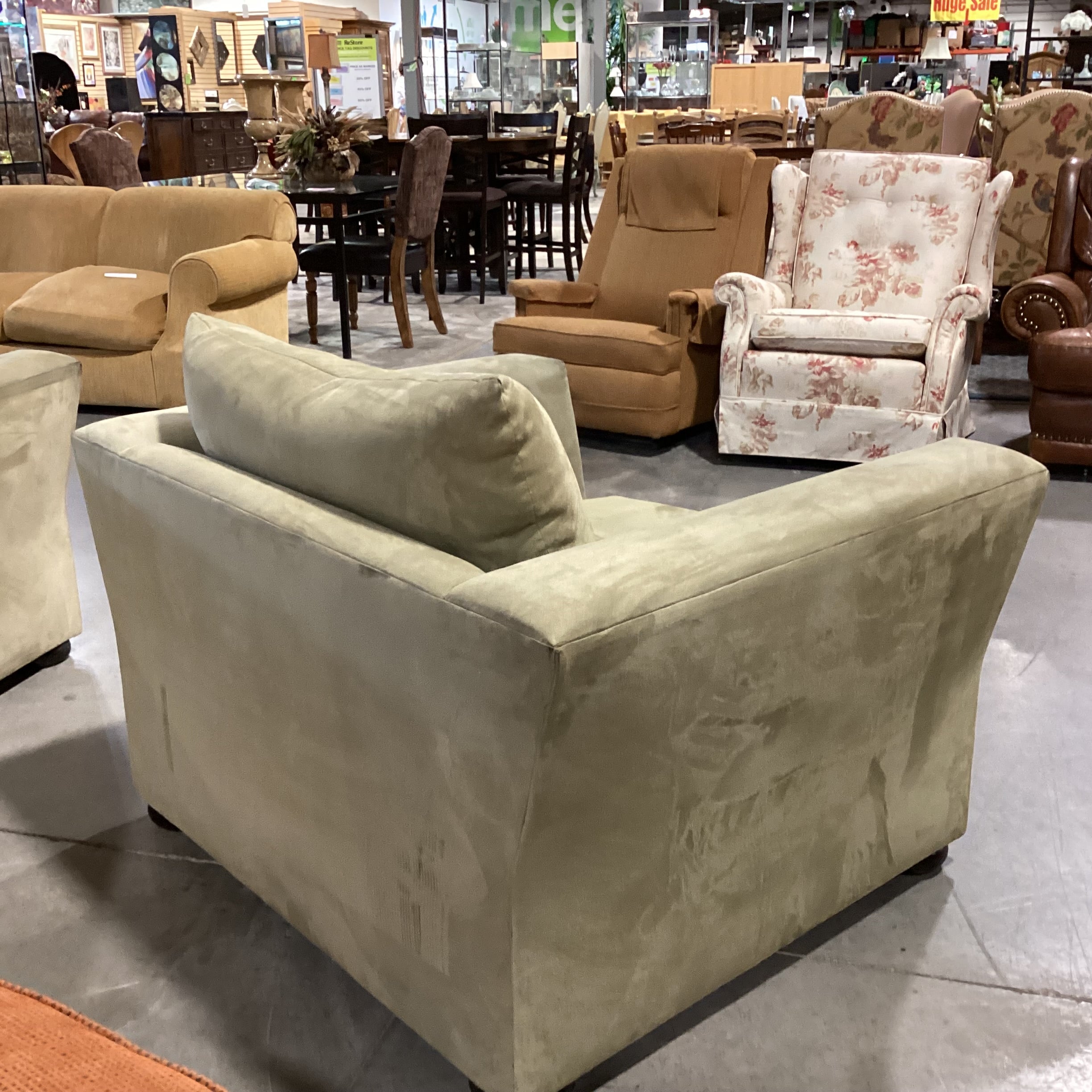 Light Sage Ultra Suede Oversized Chair 46"x 37"x 27"