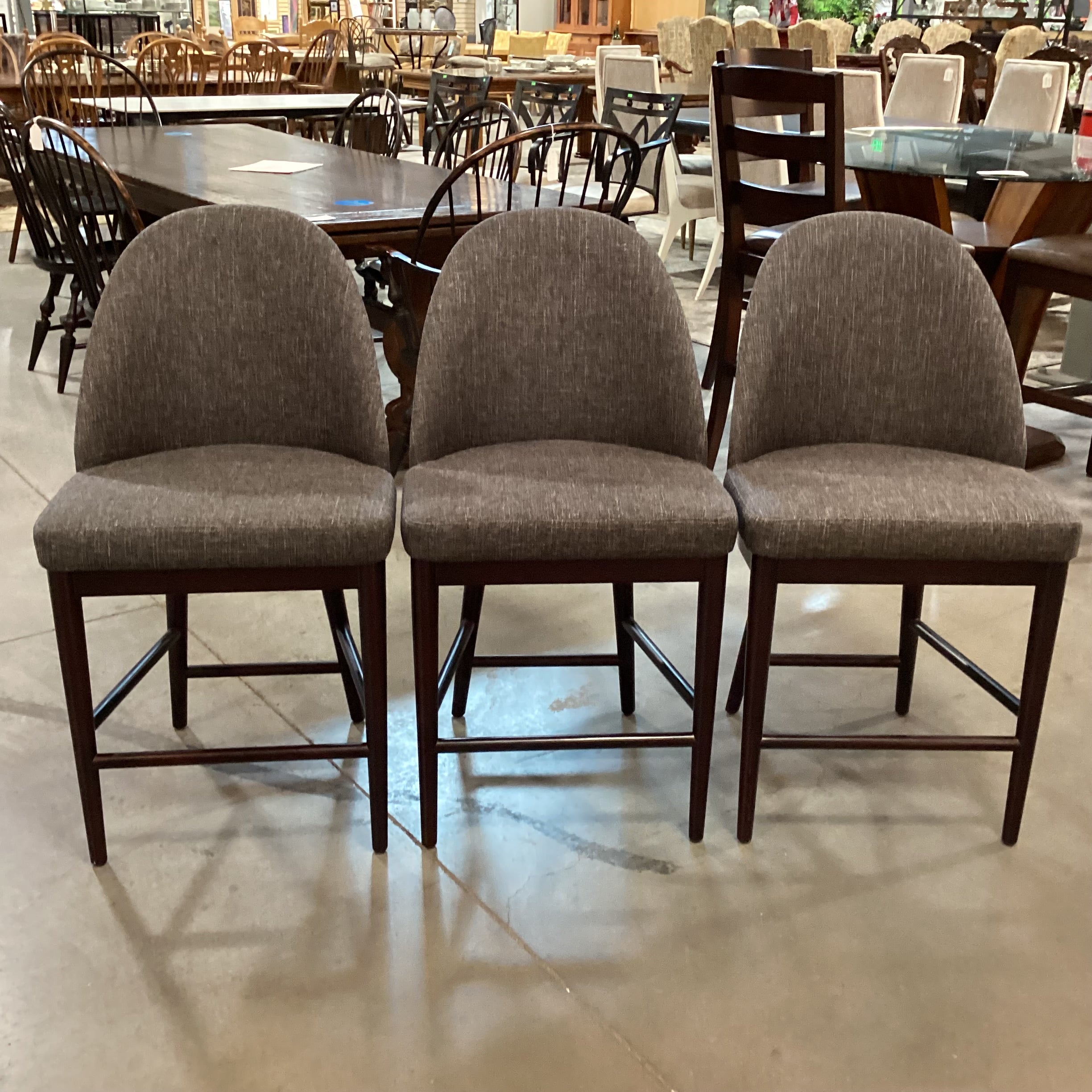SET of 3 Crate & Barrel Ana Charcoal Woven & Espresso Finish Wood Counter Barstools 24"