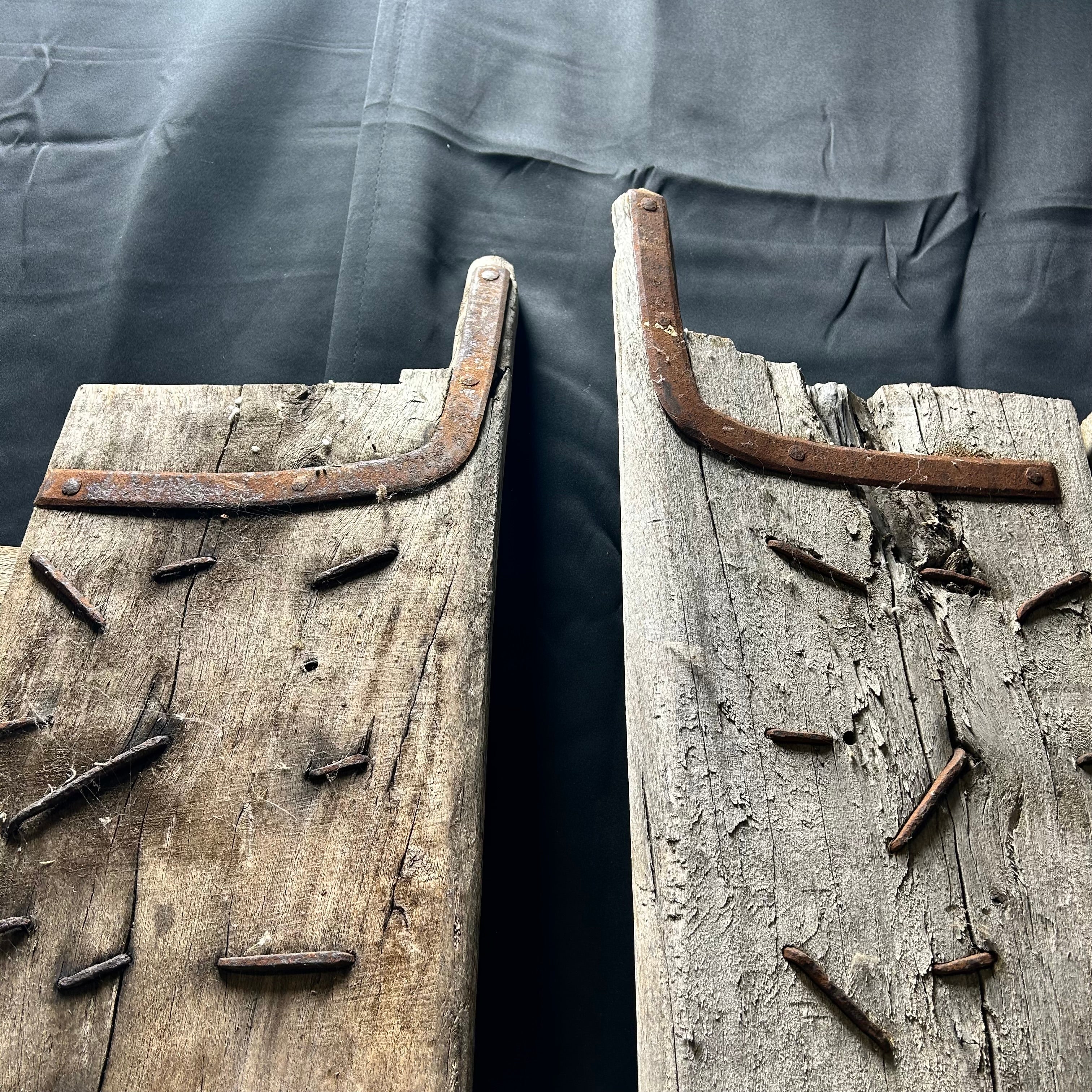 Antique Tibetan / Indian Hinged Gate Doors With Iron & Copper Hardware 30.5"x 92" Each Door