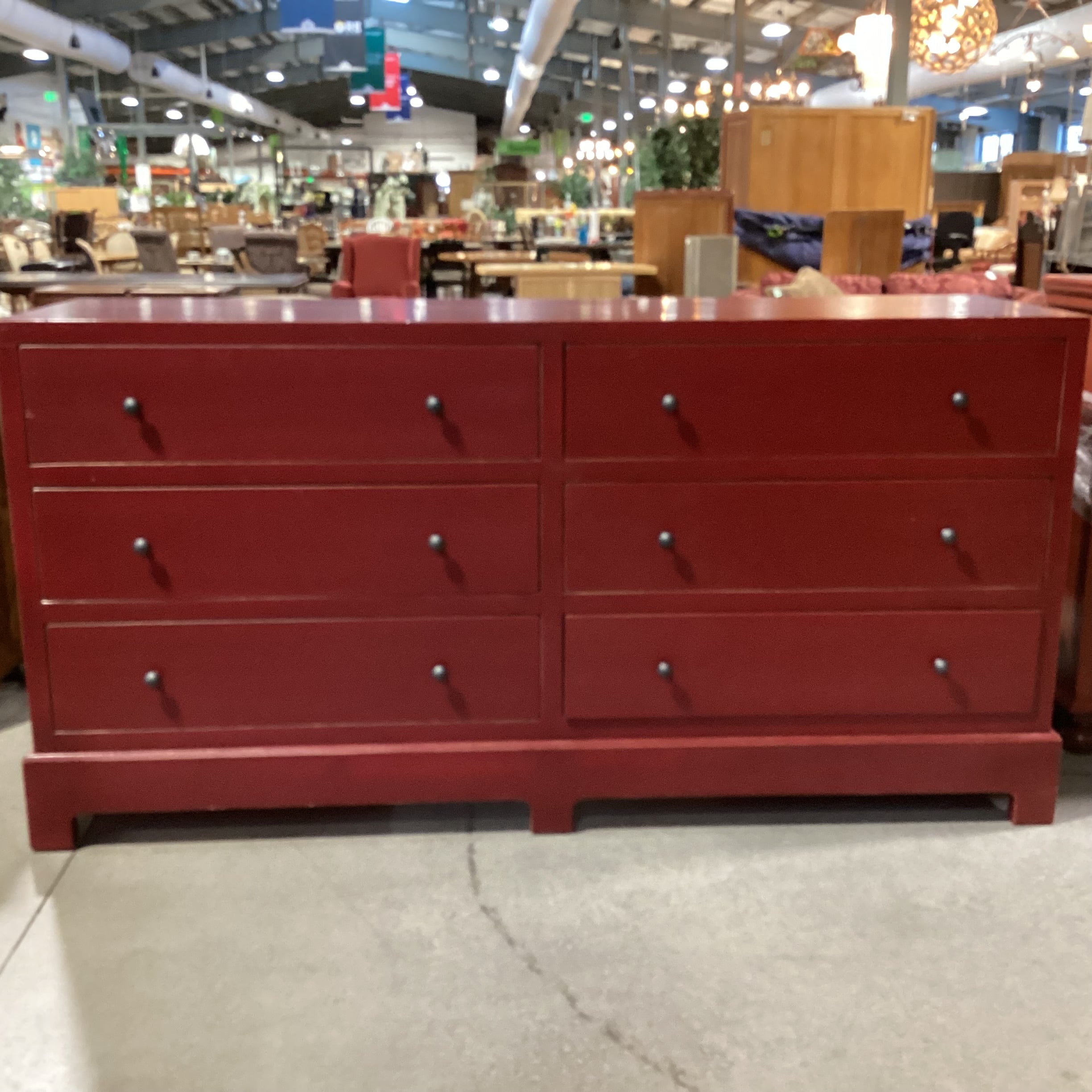 Custom Red Distressed Solid Wood 6 Drawer Dresser 82.5"x 23.5"x 42"