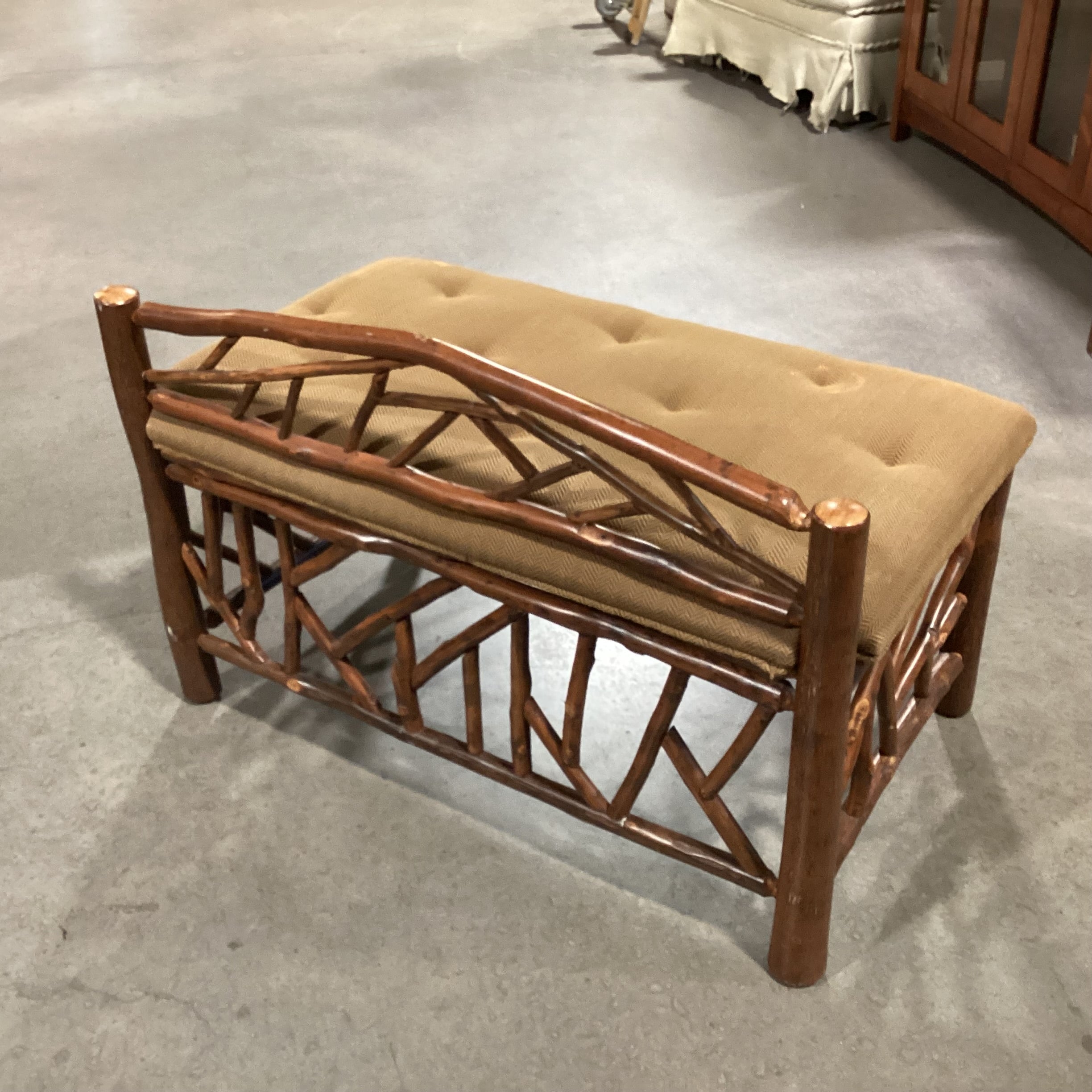 Log & Branch with Brown Upholstered Seat Bench 36"x 21"x 25"