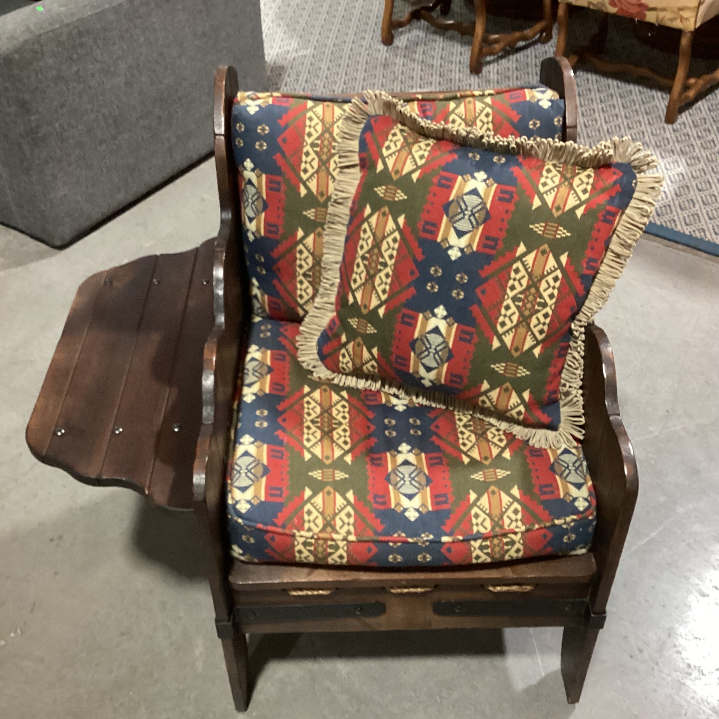 Art in Fine Forms Custom Dark Finish Plank Wood Iron & Rope Southwest Cushions with Side Table Chair 35"x 31"x 34"
