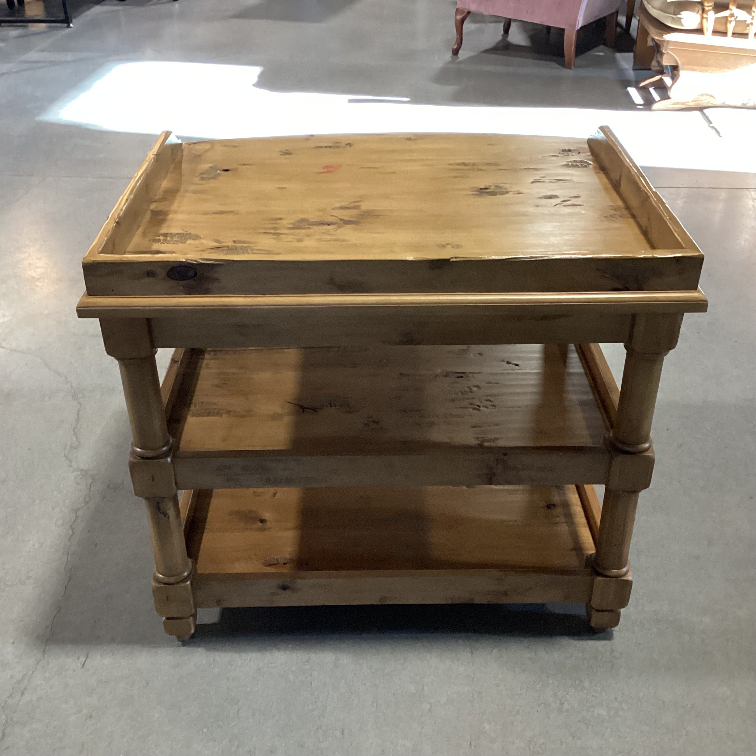 Distressed Finished Wood 3 Tiered End Table 32"x 26"x 28"