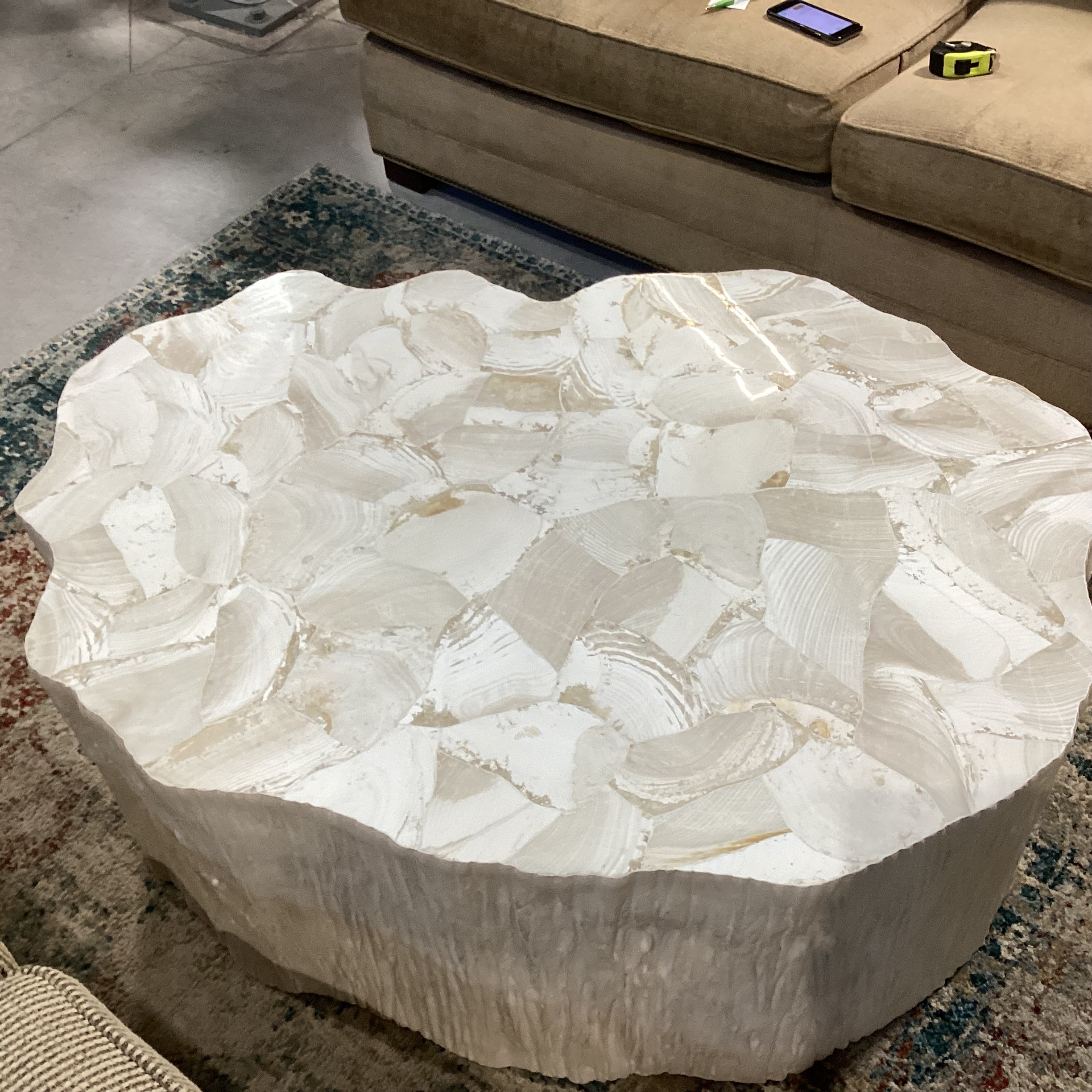 Camilla Fossilized Clam Shell Coffee Table 48"x 35"x 17"