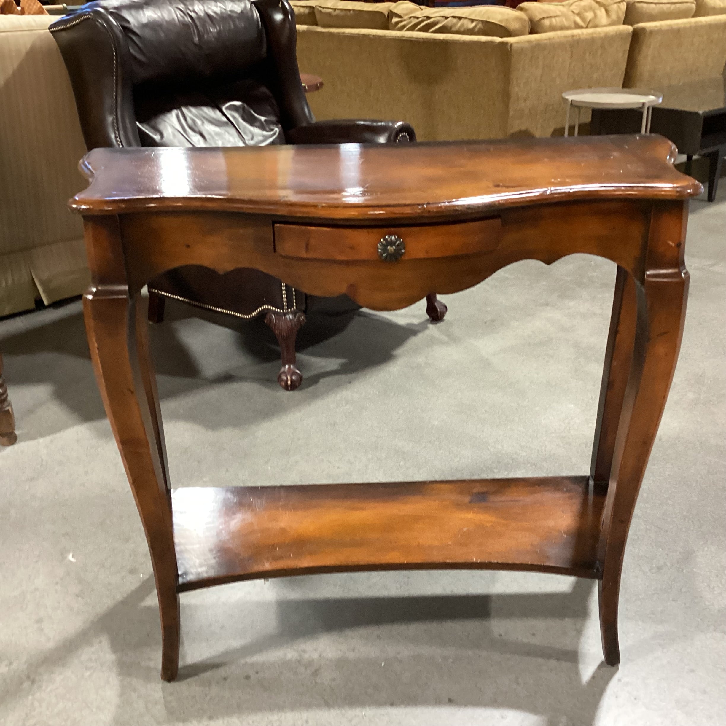 Carved Distressed Finish 1 Drawer with Bottom Shelf Sofa Table 38"x 17"x 33"