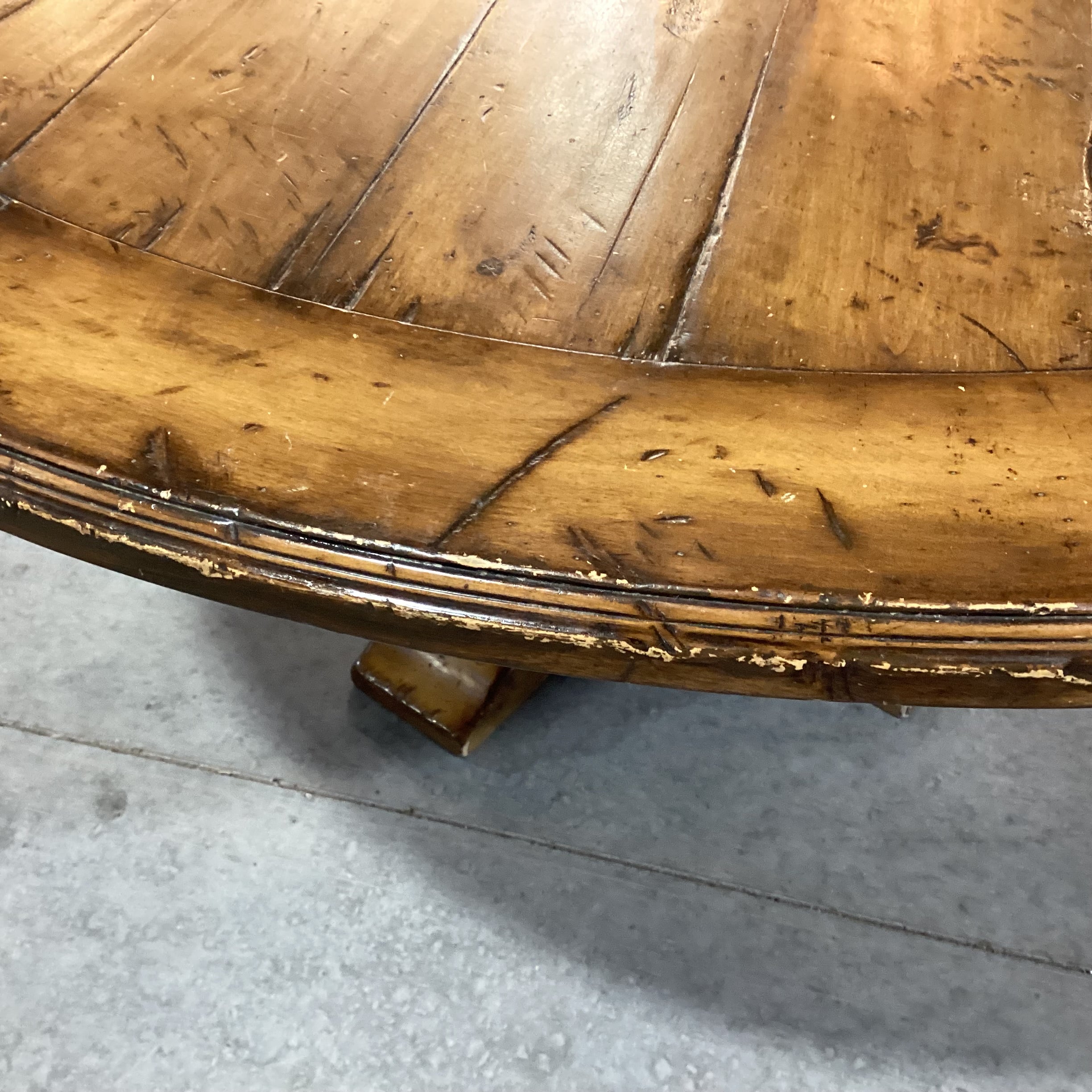 Light Distressed Wood with Pedestal Round Dining Table 62" Diameter x 29.5"