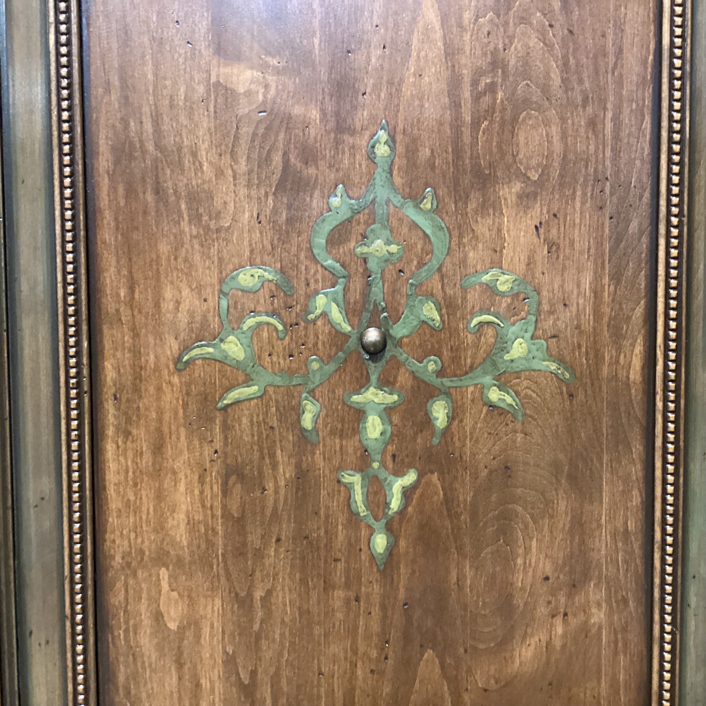 Carved Detail with Nailhead & Painted Design 4 Door Armoire