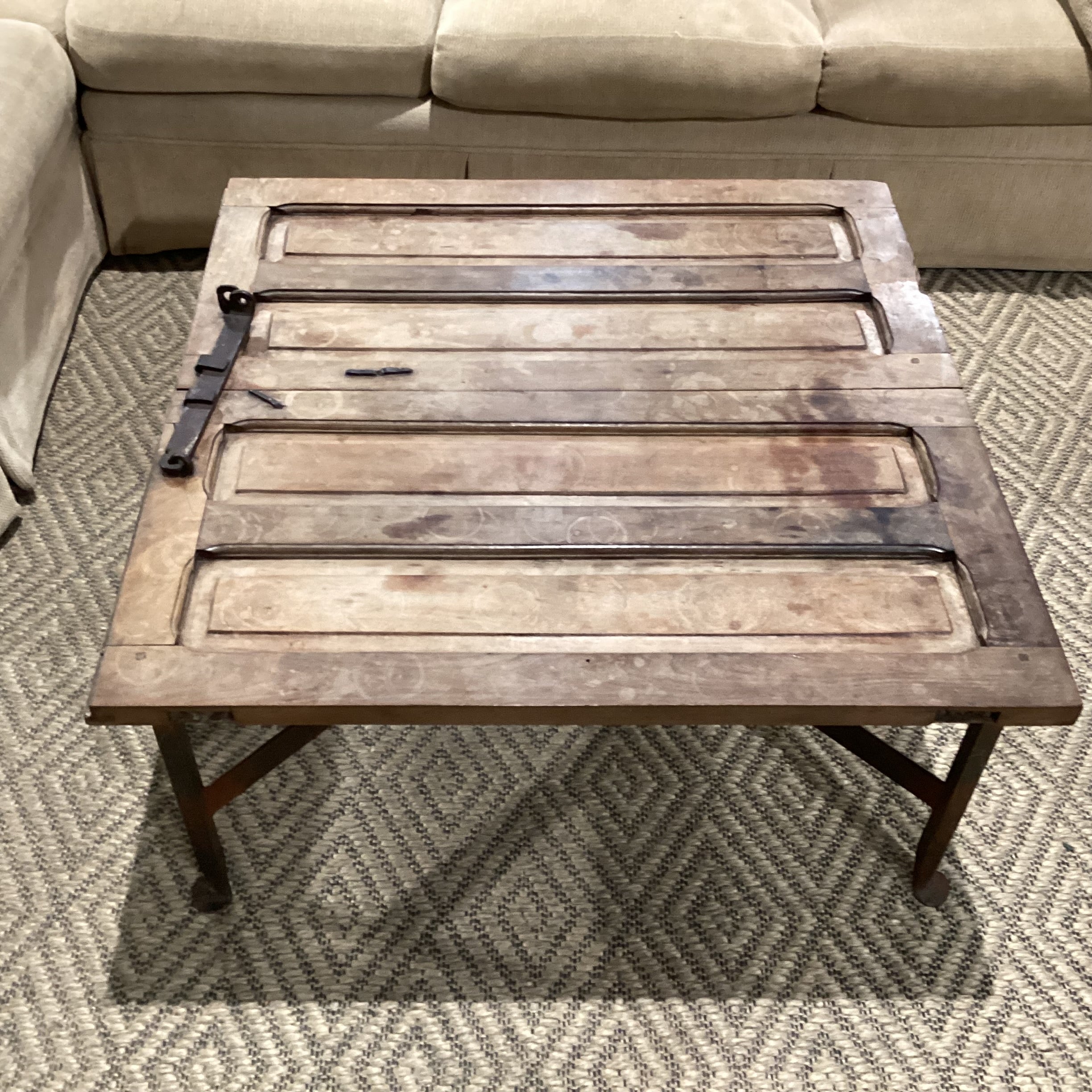 Iron & Reclaimed Wood Door with Iron Latch Coffee Table 40"x 40"x 18"