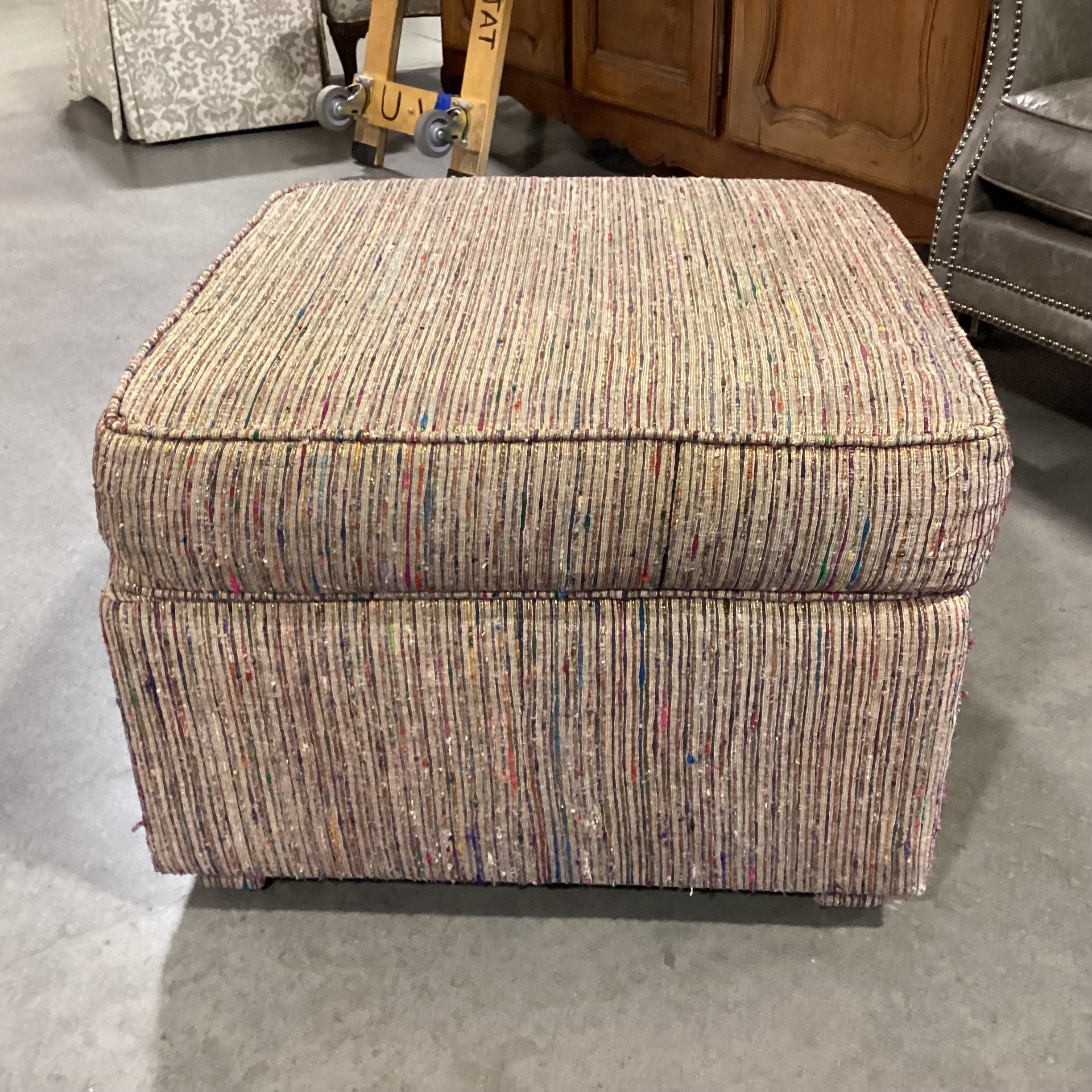 Gold Multi Woven Ottoman 26"x 26"x 19"
