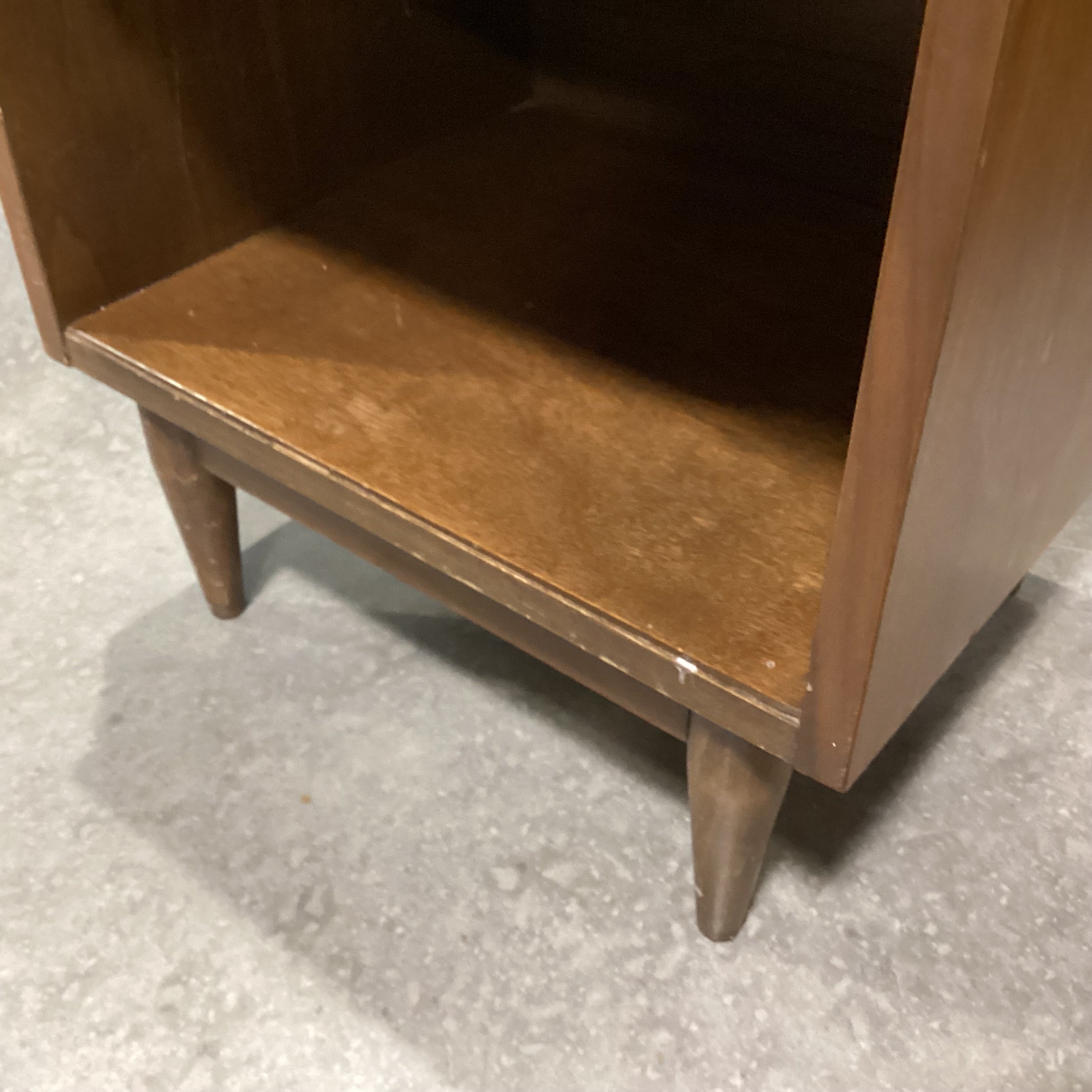 Mid Century Walnut & Veneer 1 Drawer Nightstand 18"x 14"x 24"