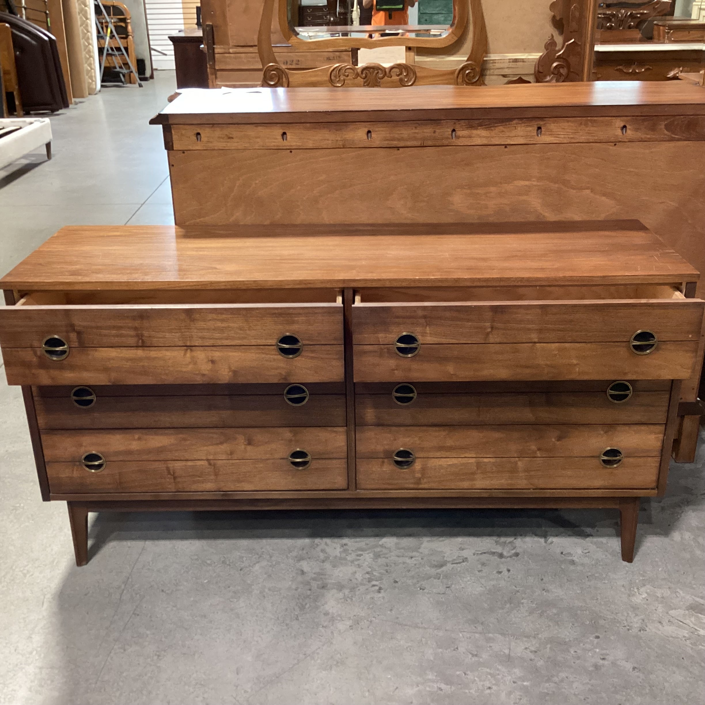 Mid Century Walnut 6 Drawer Dresser 60"x 18"x 31"