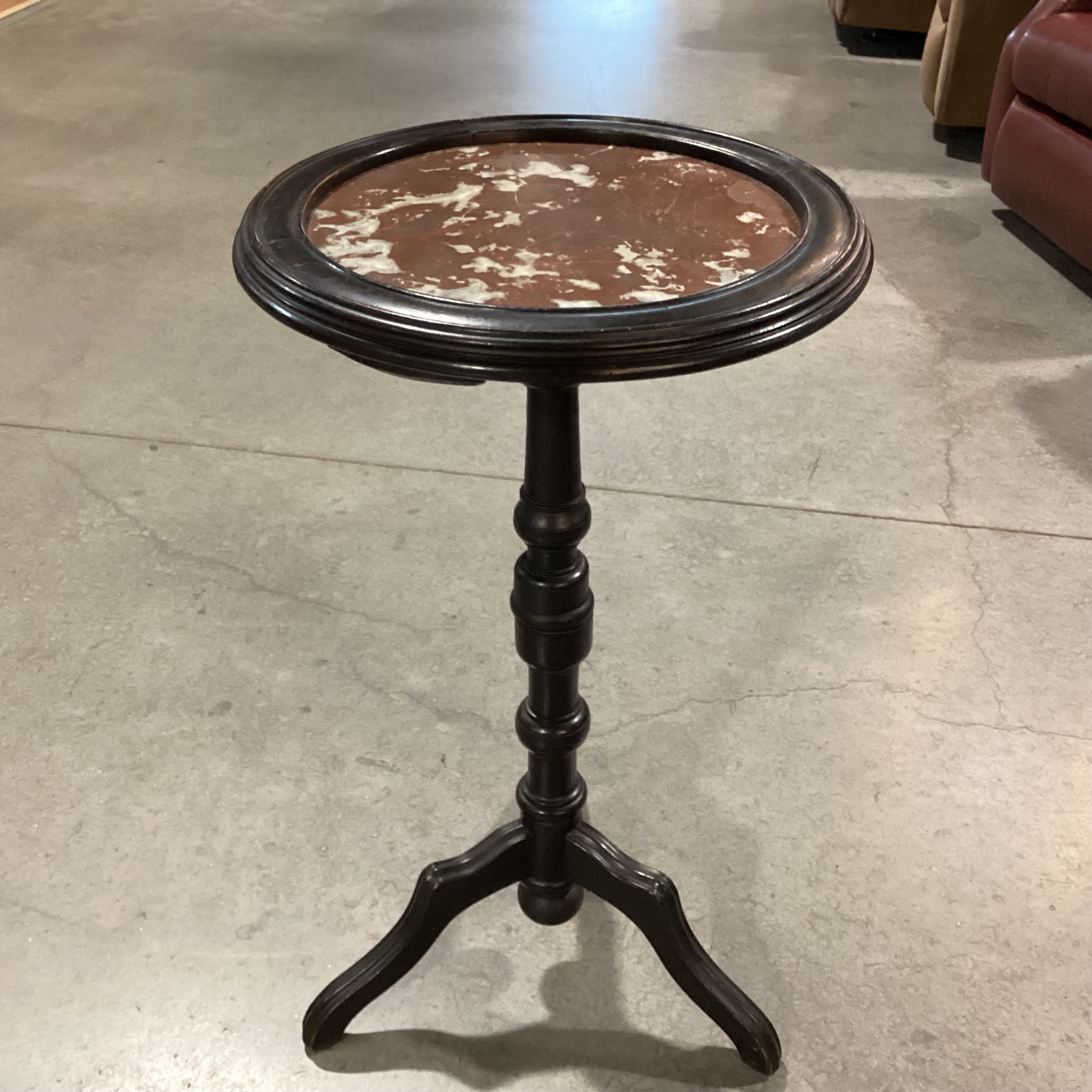 Antique Carved Wood Pedestal & Marble Round Accent Table 17" Diameter x 30.5"