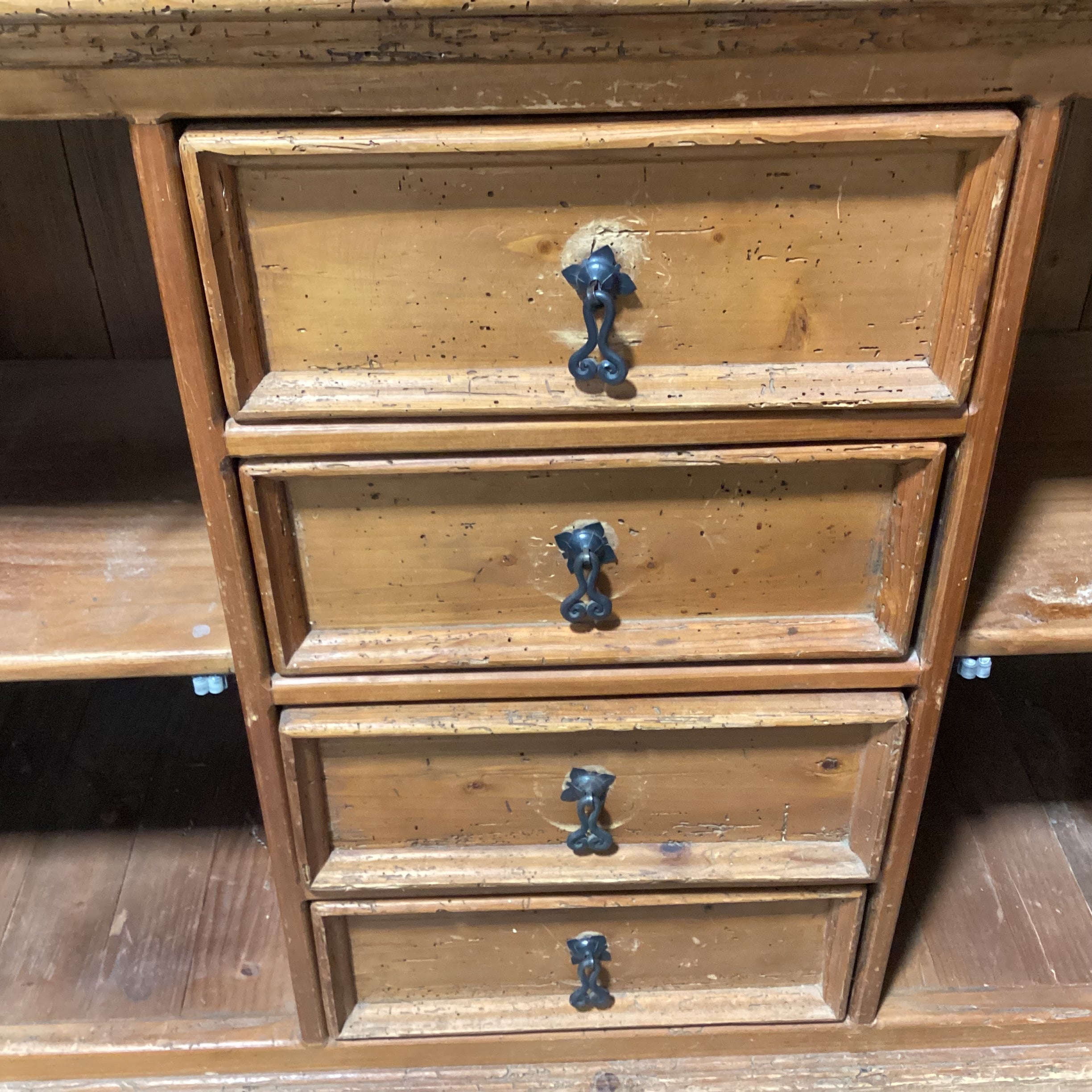 Rustic Worm Wood Distressing Solid Wood 4 Drawer 2 Door with Shelves Sideboard 55.5"x 19"x 33.5"