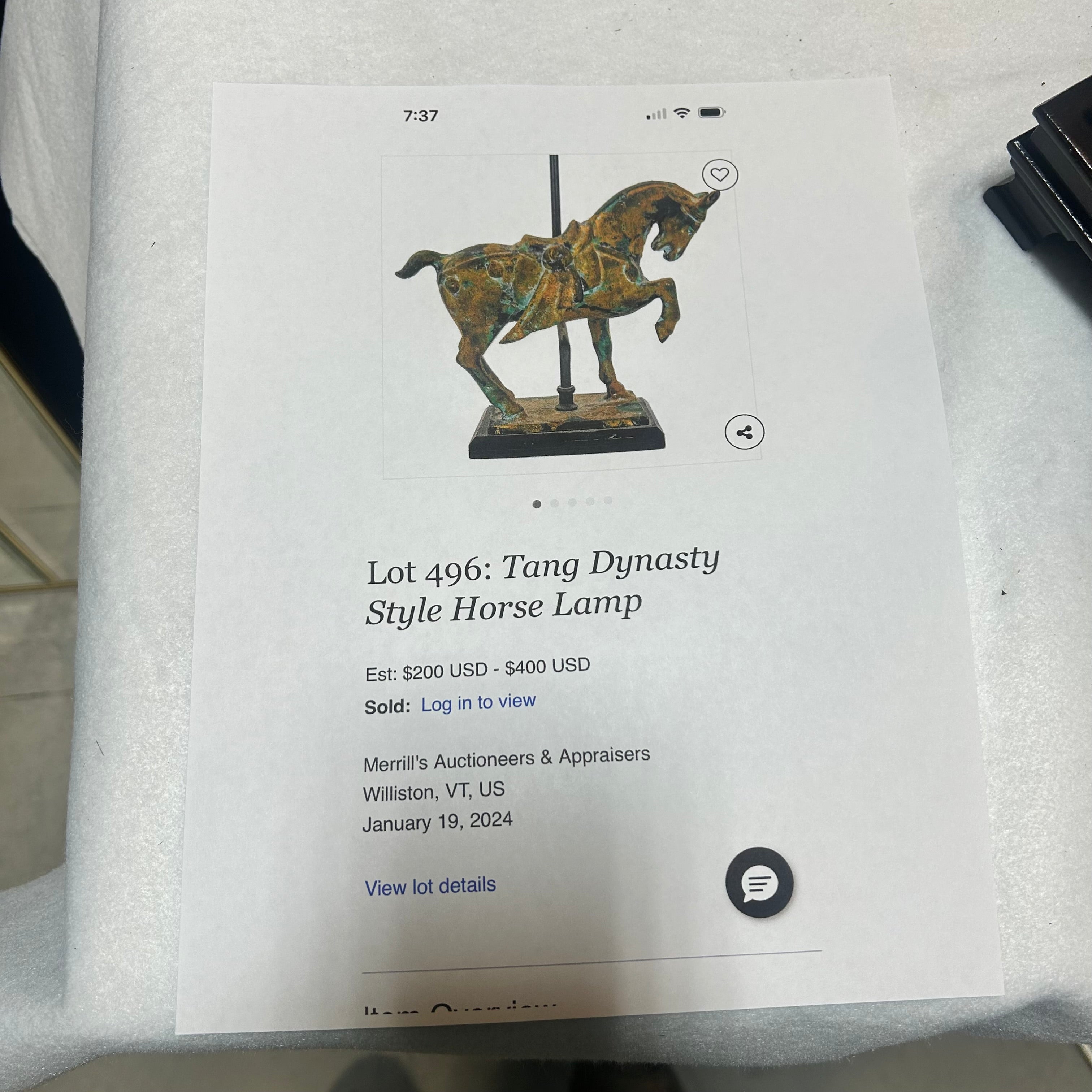 Tang Dynasty Style Horse Lamp 11"x 6"x 24"