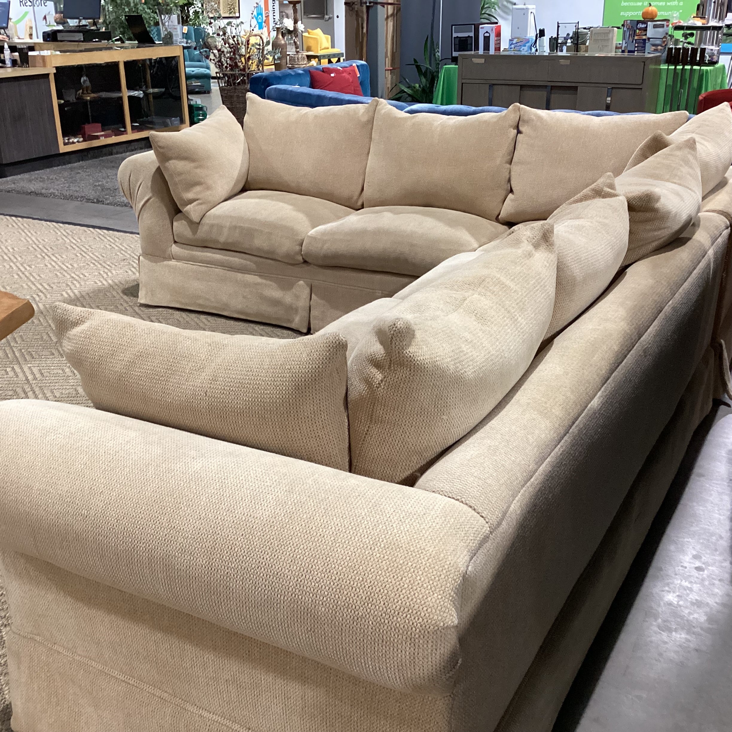 Kreiss Collection Wheat Chenille Woven Roll Arm Down Mix 2 Piece Sectional 108"x 131"x 39"x 29"
