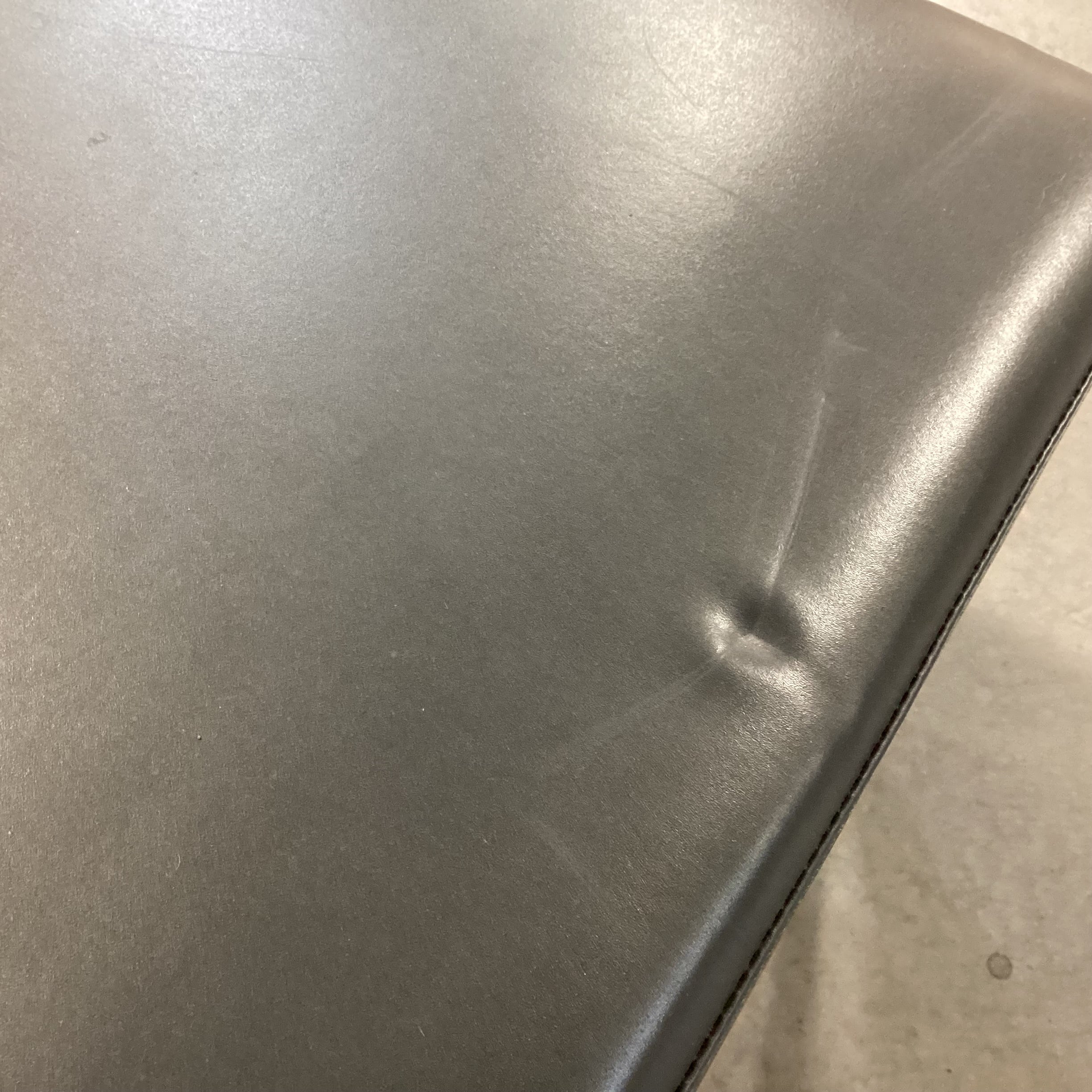 Grey Leather & Chrome Ottoman 28"x 20"x 18.5"