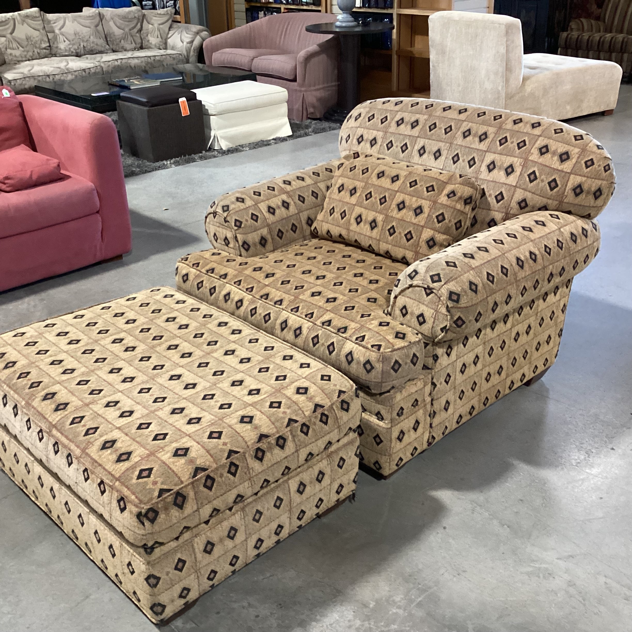 Touchstone Brown Black Diamond Pattern with Ottoman Oversized Chair 45"x 41"x 35"