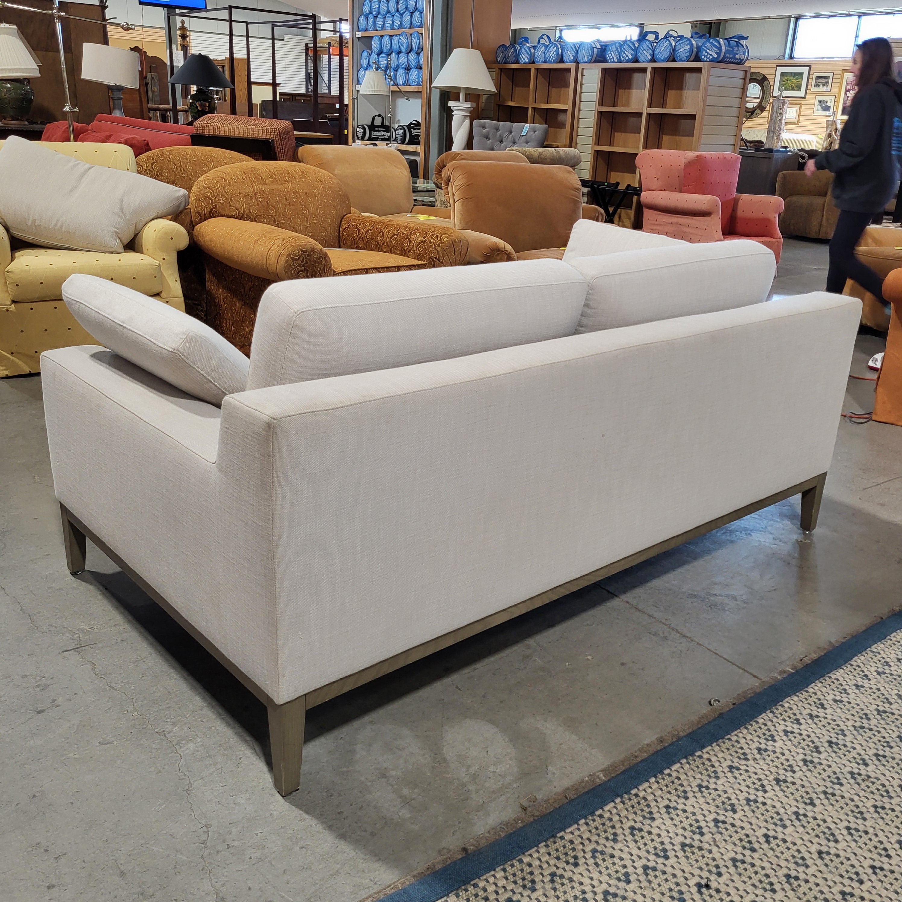 RH American Leather Furnture DoveGrey Linen & Grey Oak Base Sofa