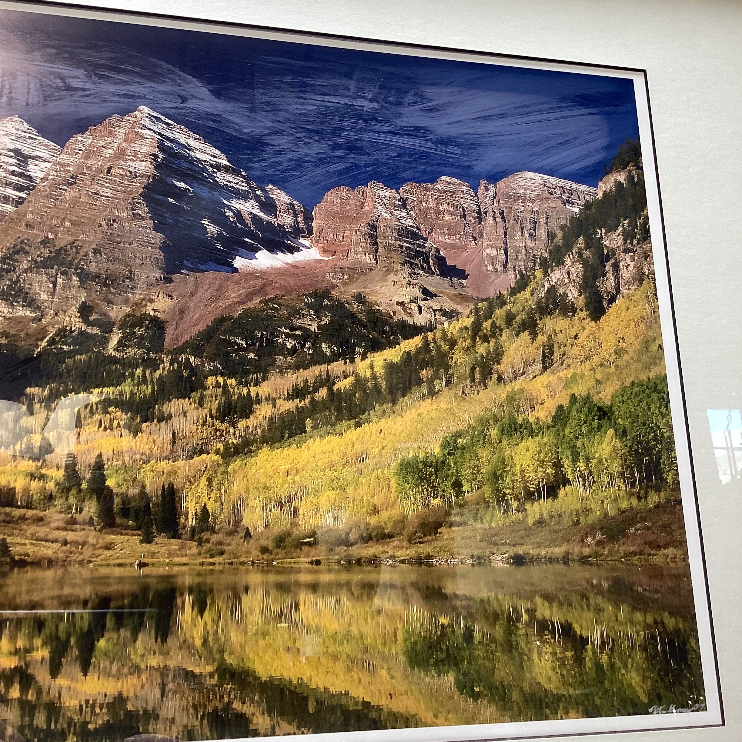 Peter Grannis Famously Well Known Signed "The Maroon Bells And Lake" Natural Rustic Wood Framed Photograph 39" x 27"