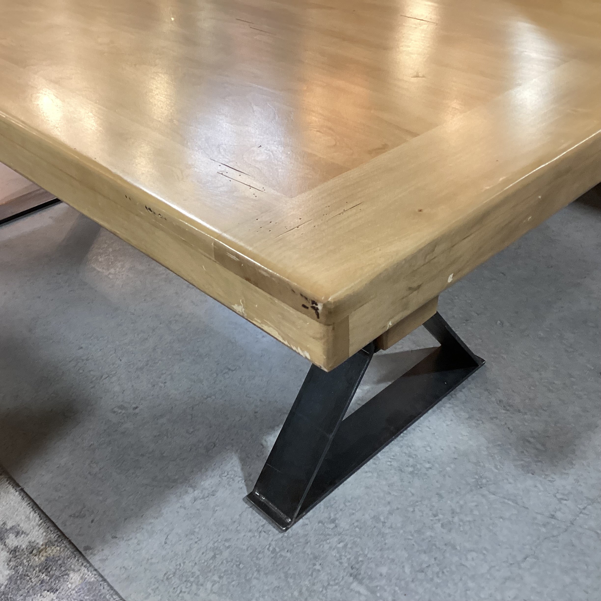 Mountain Modern Light Distressed Finish Wood & Steel with Beam Trestle Dining Table 84"x 42"x 31"