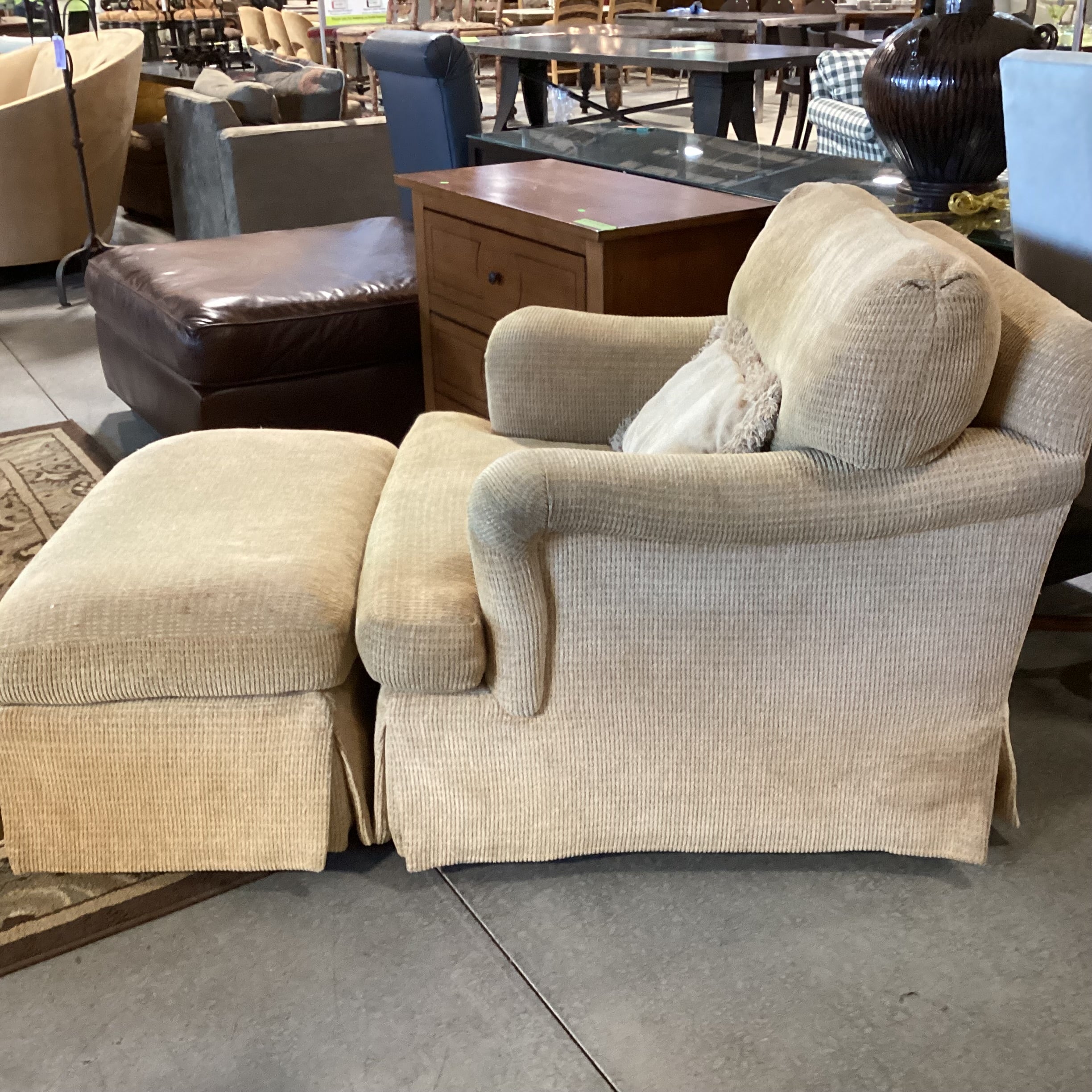 Lockhart Furniture Golden Chenille Woven & Down Mix with Ottoman on Casters Chair 36"x 36"x 31"