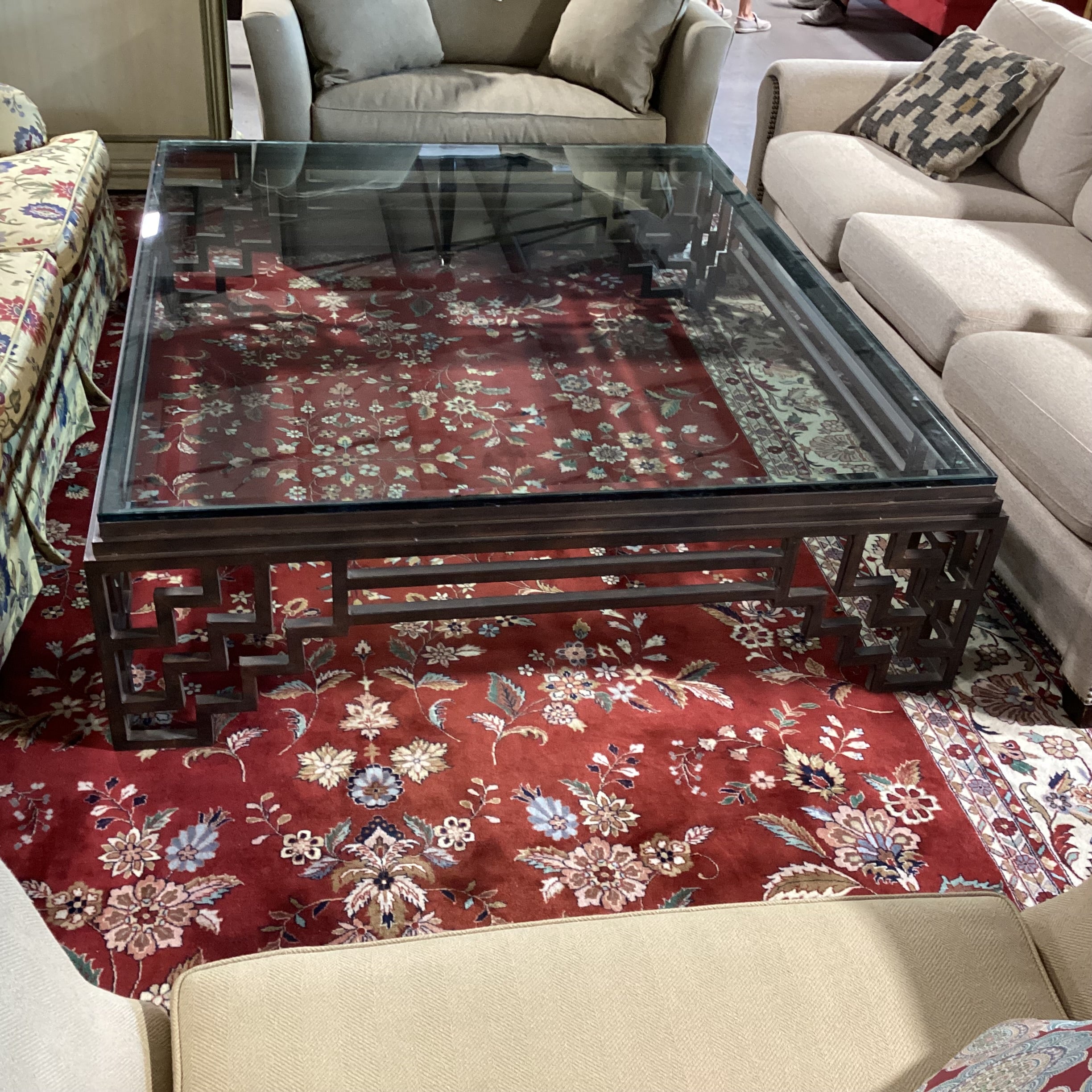 Iron Asian Design & Glass Coffee Table 74.5"x 62"x 19"