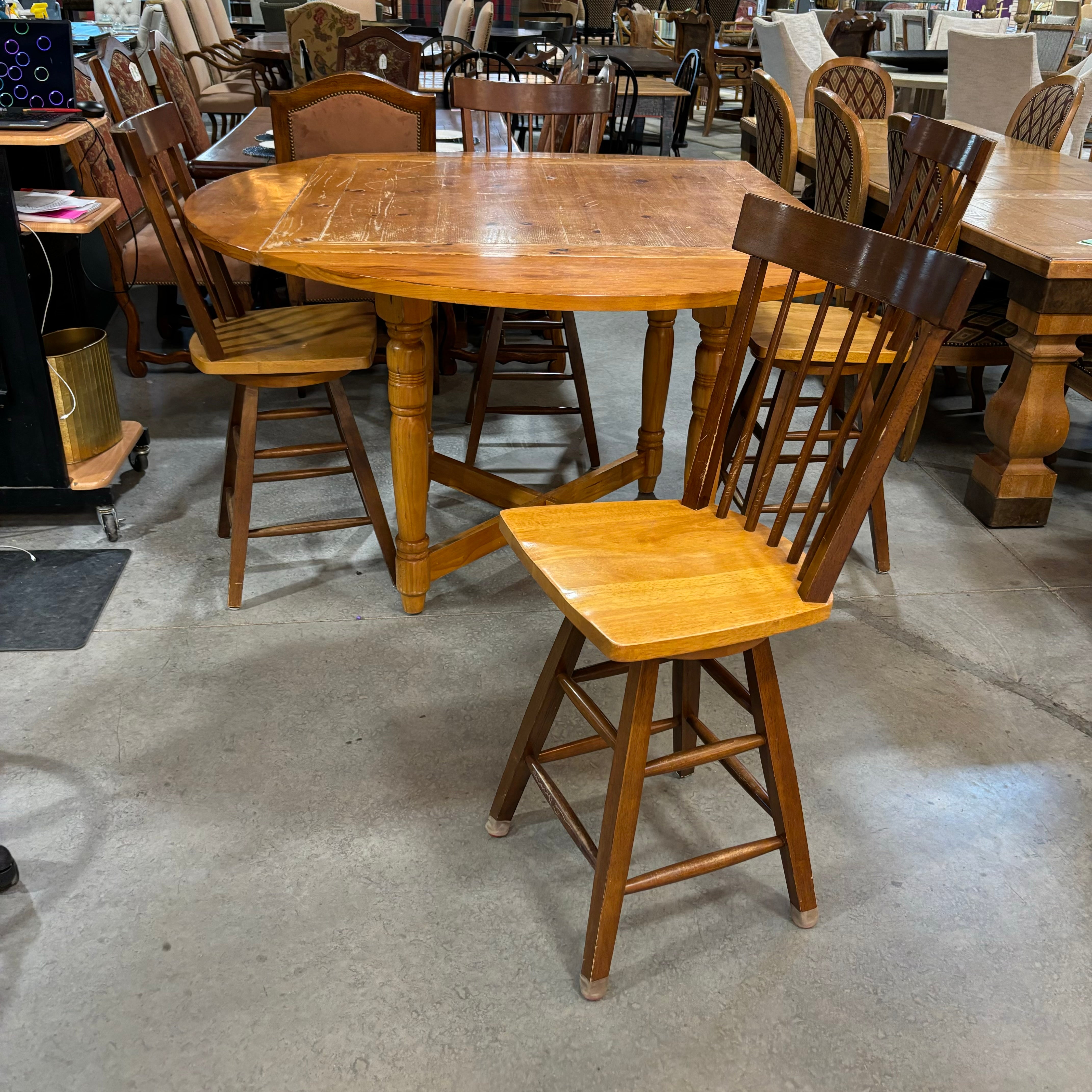 Round to Square Table with 4 Barstools Dining Set 66" Diameter to 46.5" Square x 36"