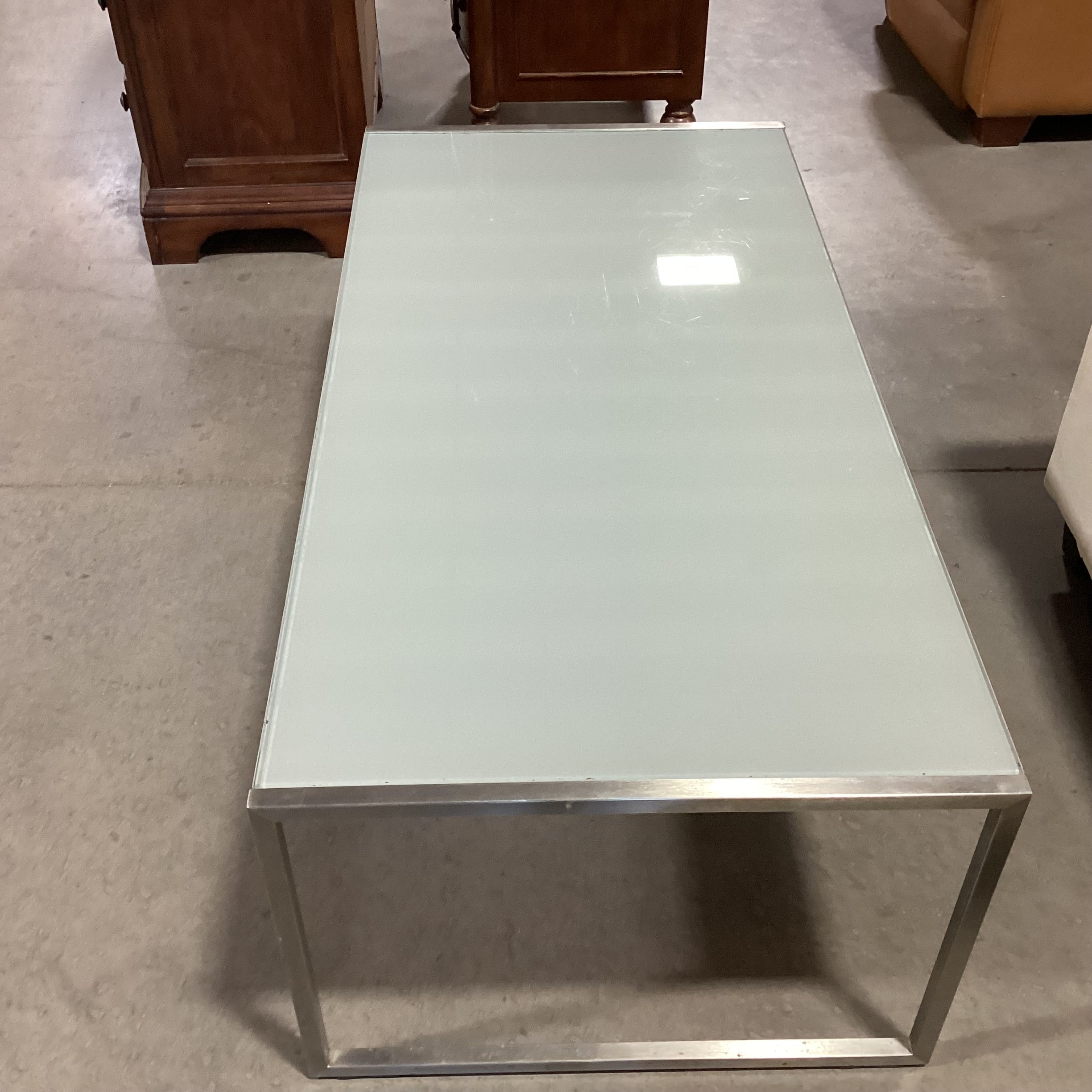 Frosted Glass & Chrome Modern Coffee Table 48"x 24"x 17"