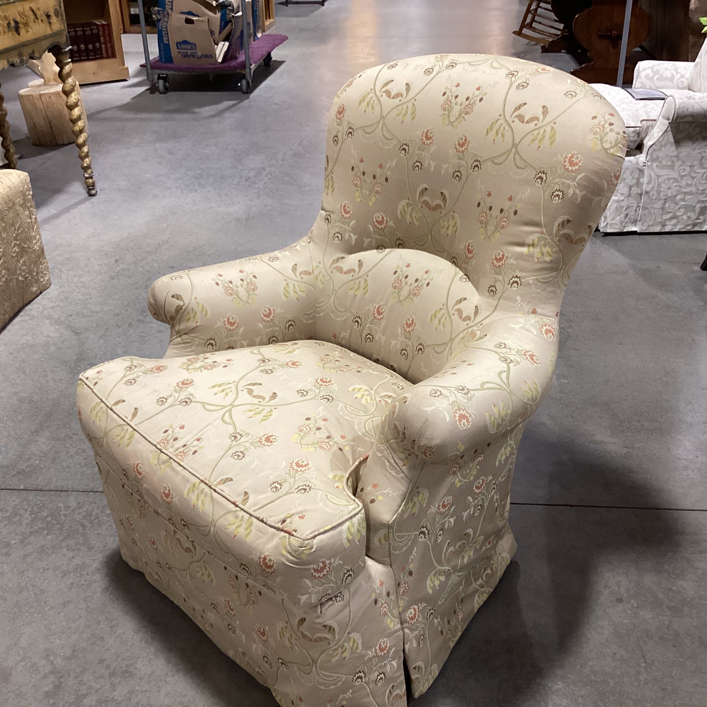 JJ Custom Gold Silk Like Floral Down Mix Chair 34"x 34"x 39"