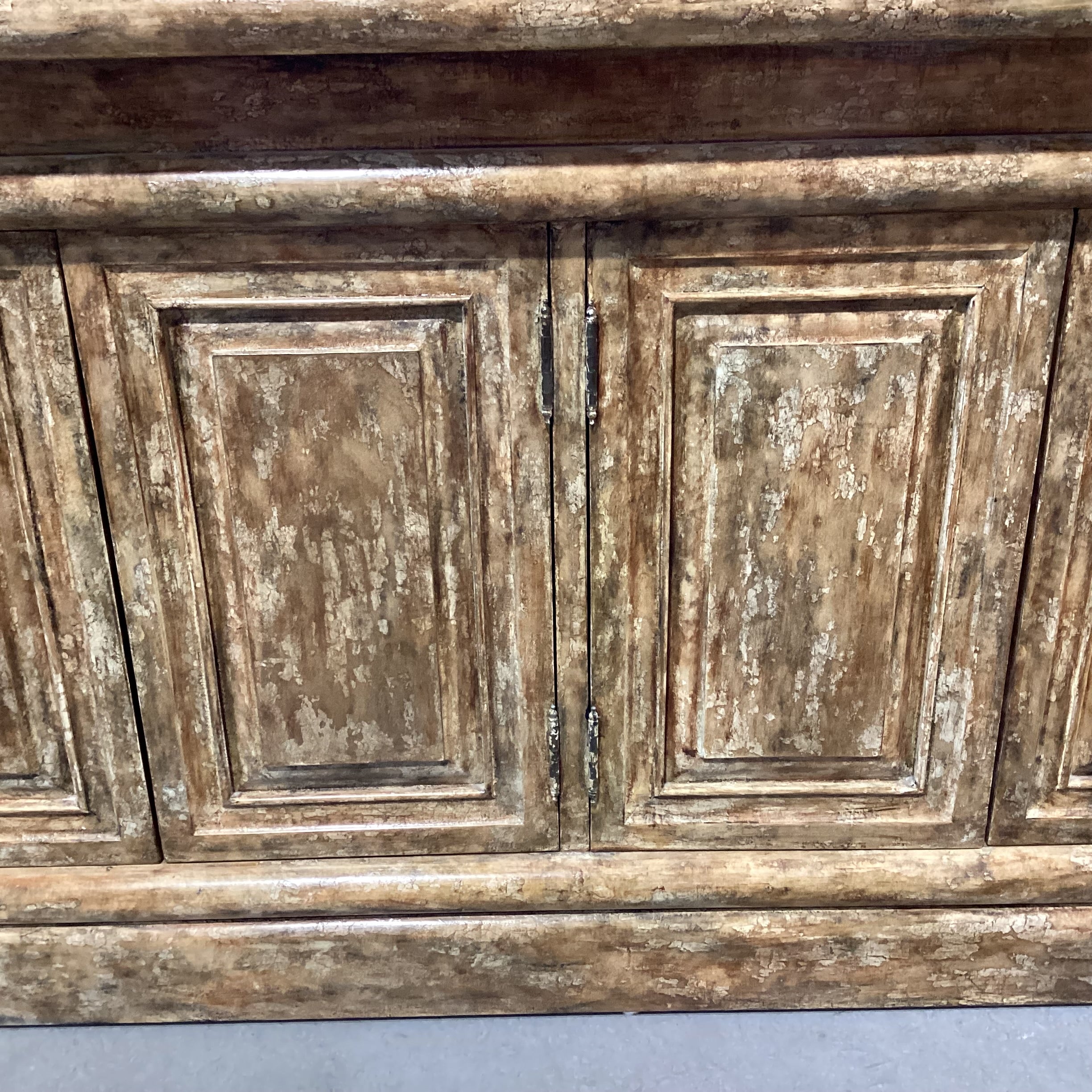 Golden Textured Distressed Finish Ornate Carved Wood 4 Door Credenza 72"x 22.5"x 34"