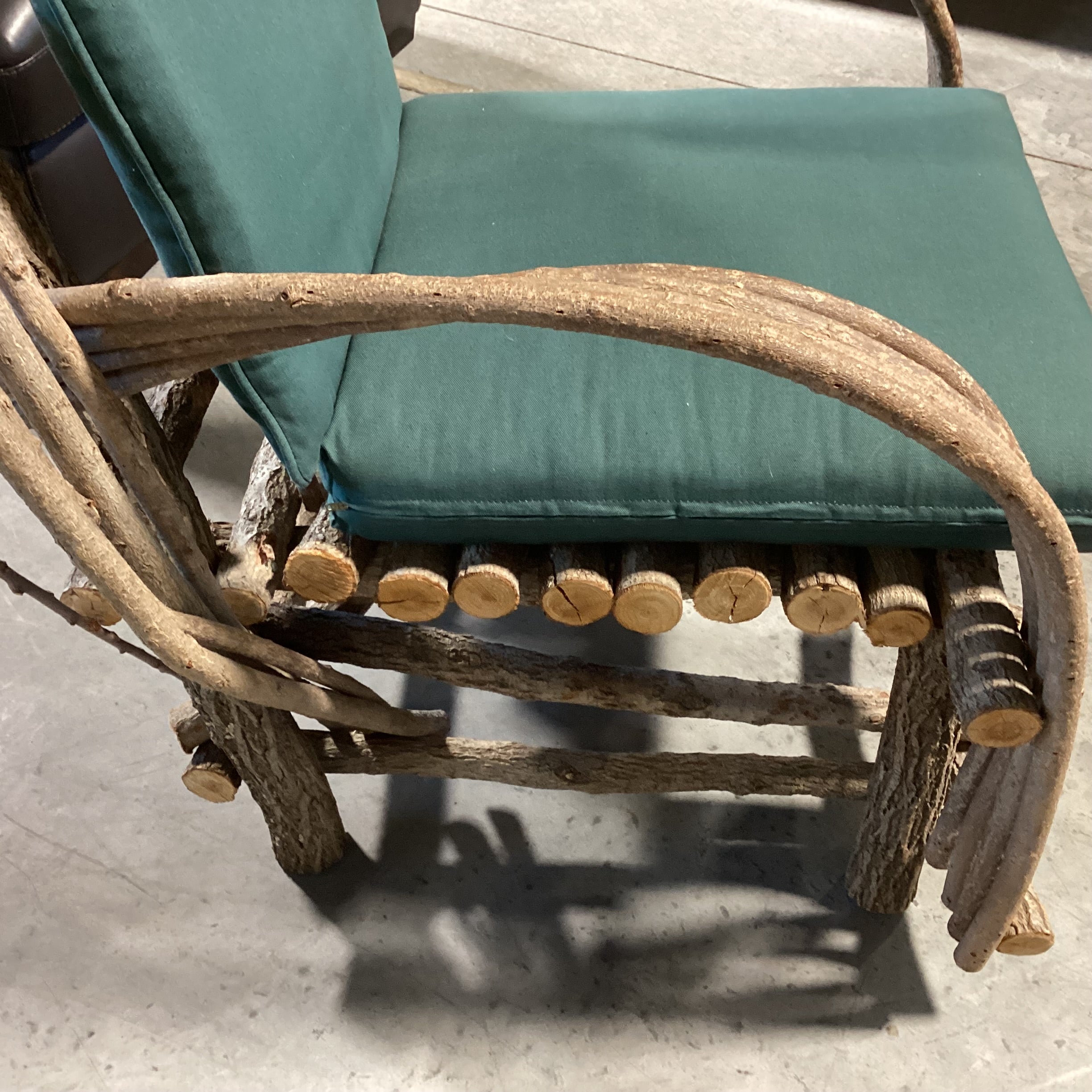 Log & Branch Arched & Rounded Arm with Green Cushions Chair 31"x 33"x 35"
