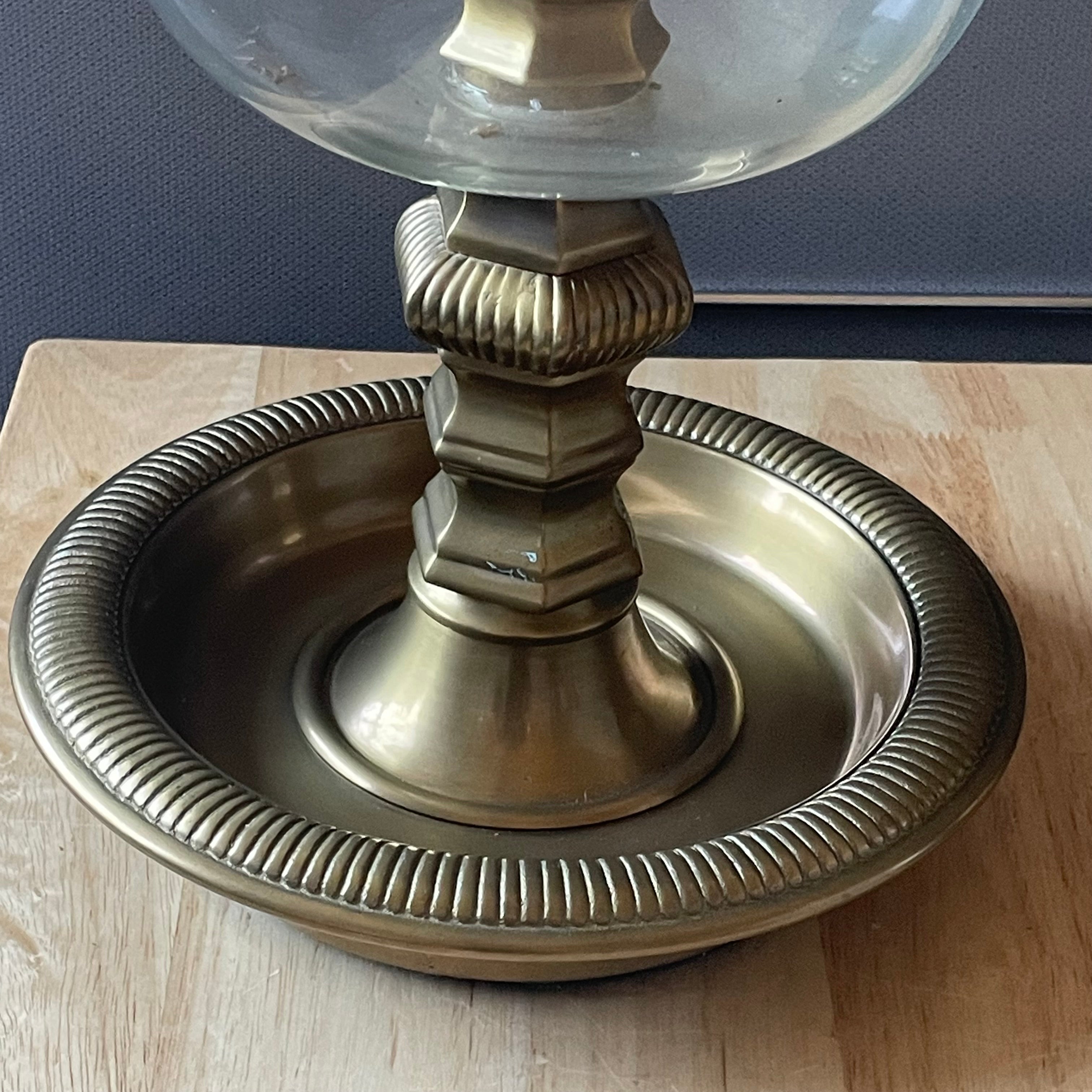 Amen Wardy Vintage Heavy Brass Hurricane Candle Holders, Pair