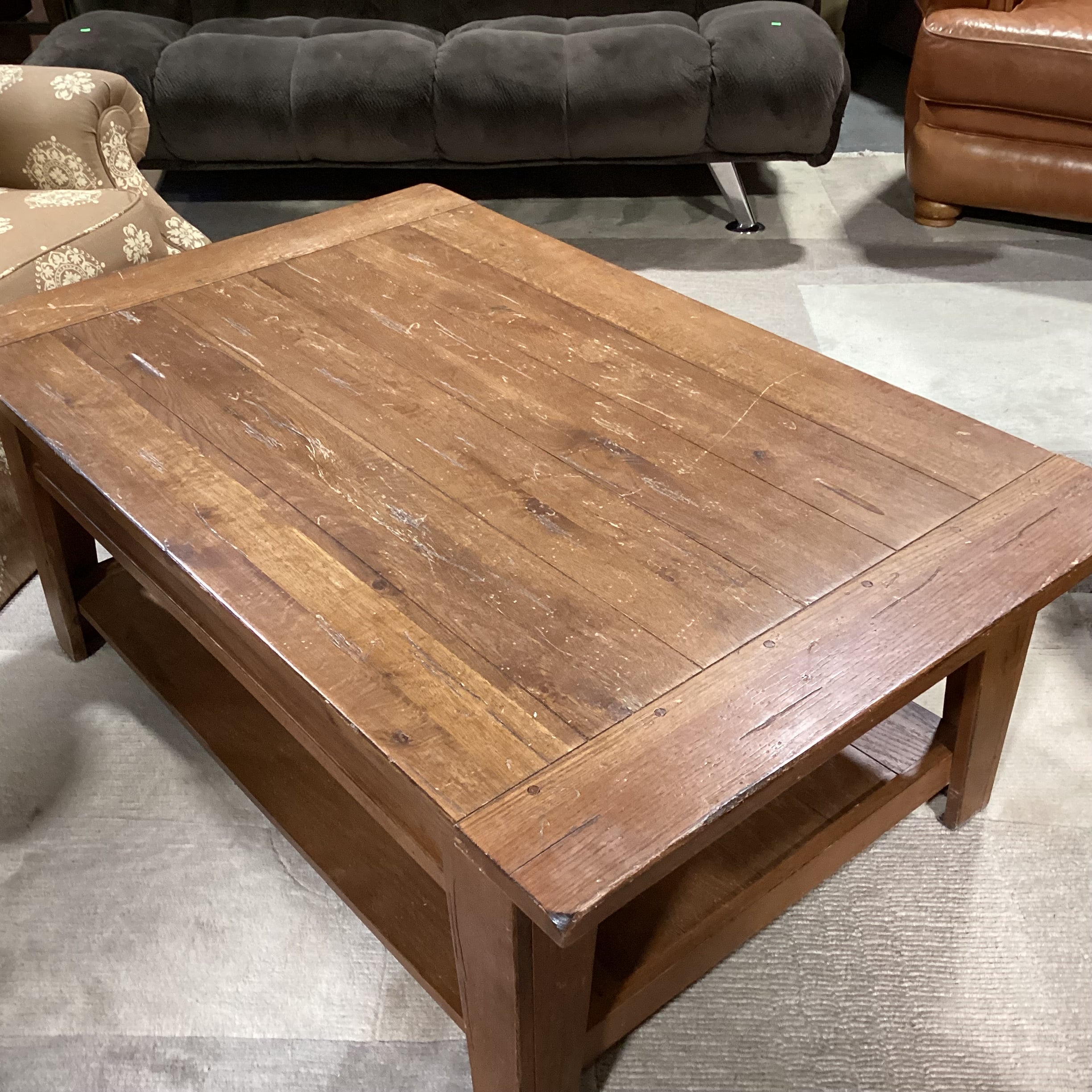 Attic Heirlooms by Broyhill Distressed Finish Wood 2 Drawer with Bottom Shelf Coffee Table 50"x 32"x 19.5"