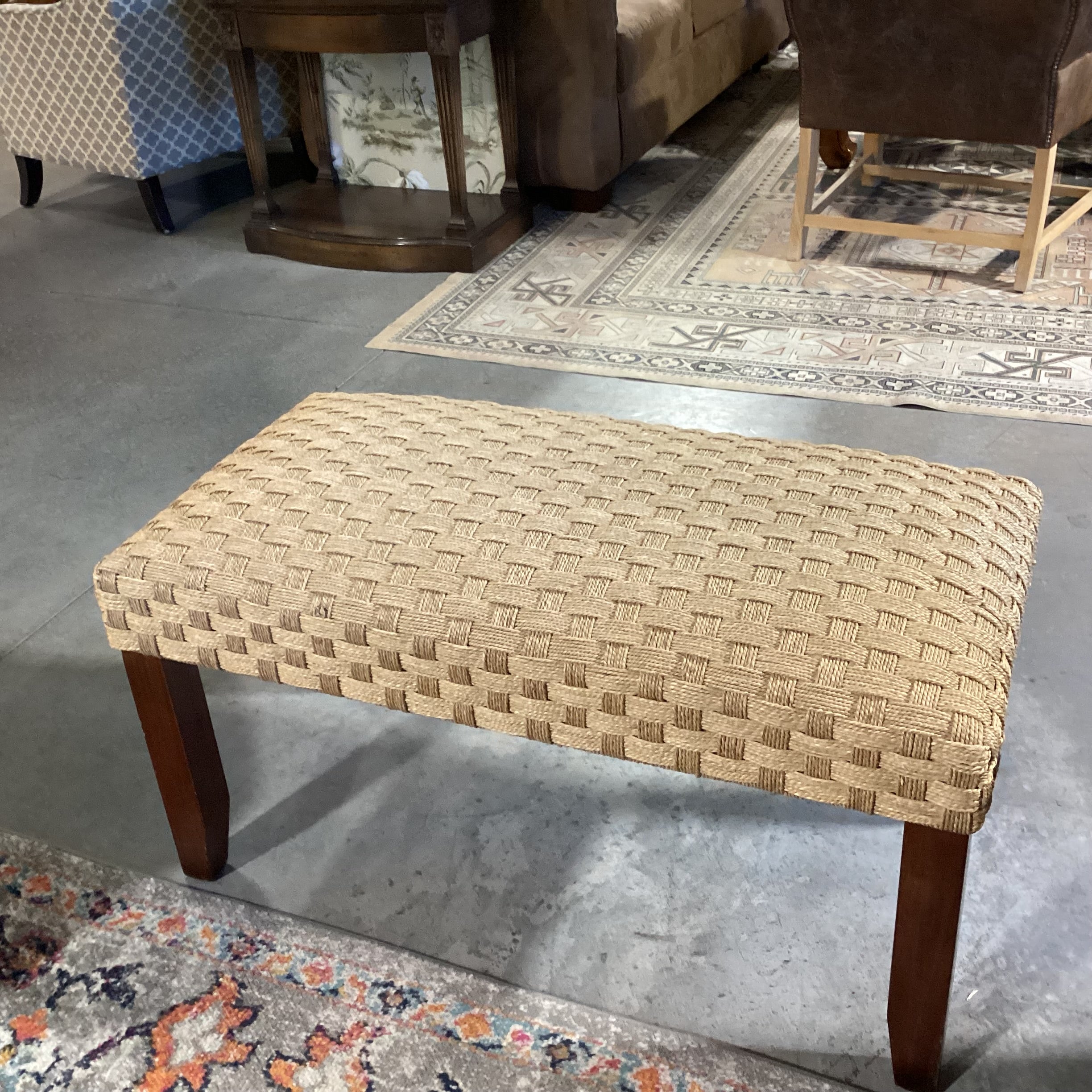 Basket Weave & Wood Bench 36"x 18"x 18"