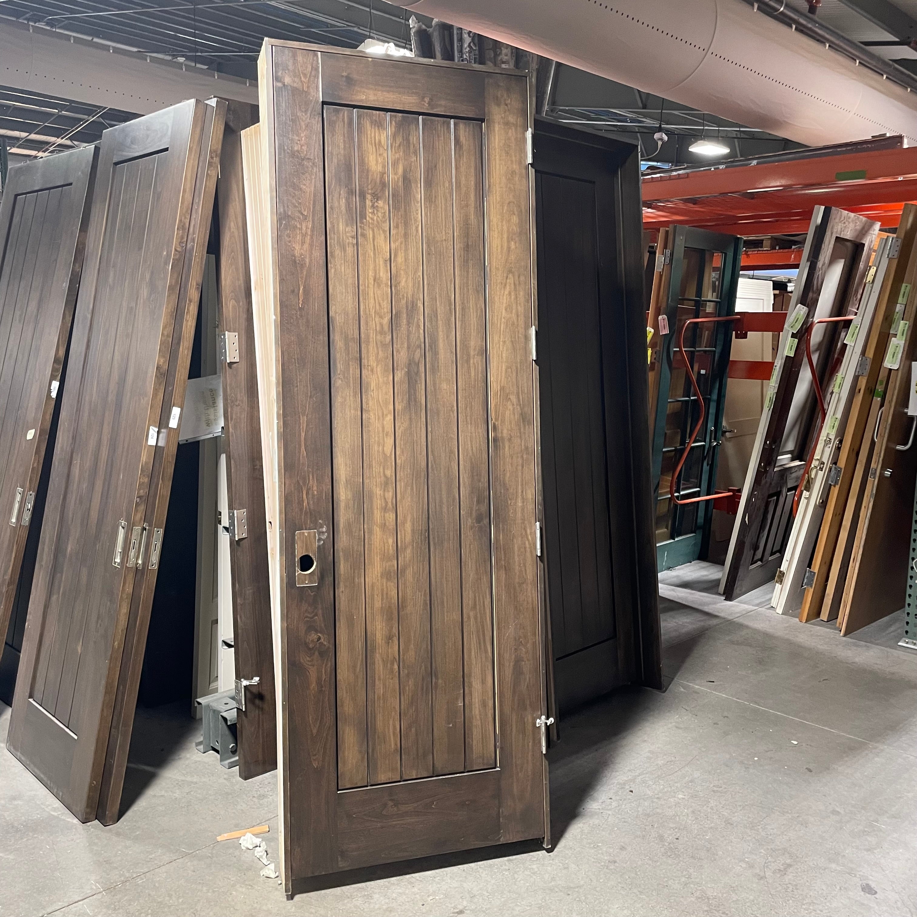 31.75"x 96"x 1.75" Rough Opening 33.25"x 98.5"x 6.75" Brown Vertical Lined Walnut Interior Door with Jamb