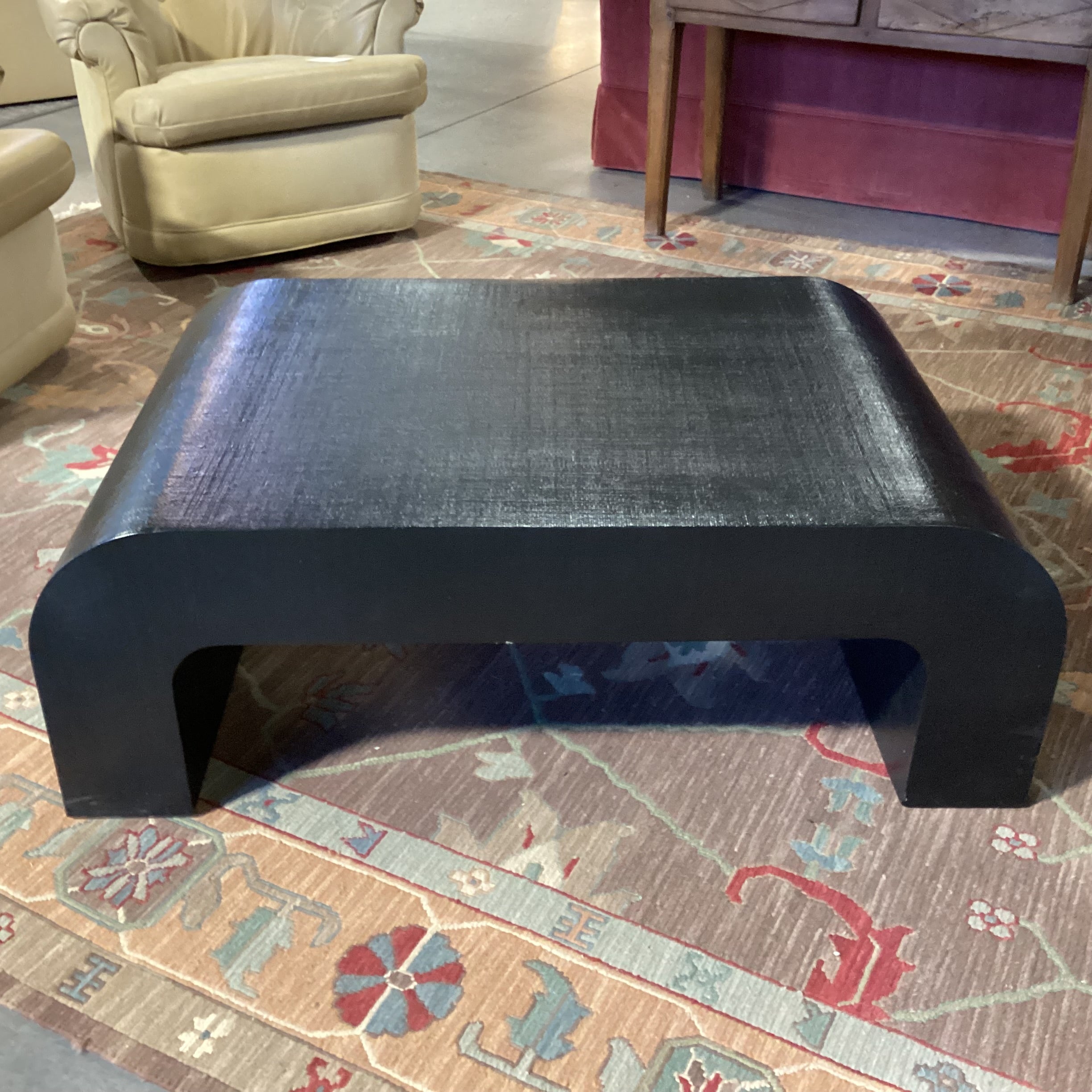 Crate & Barrel 2 Black Raffia Texture Wrapped U Shape Coffee Table 46"x 30"x 16"