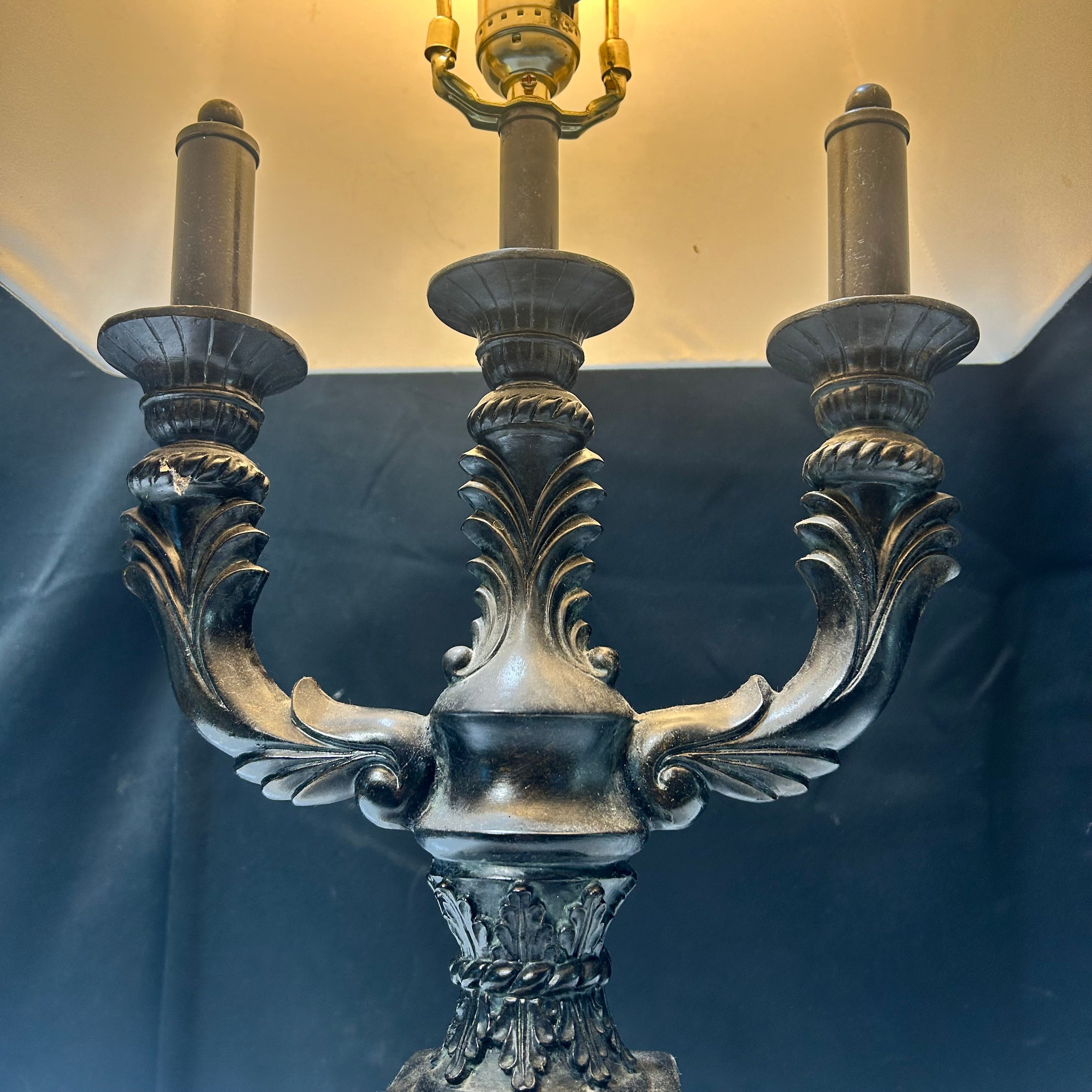 Hollywood Regency 1 Light Candelabra Style Dark Bronze Metal table Lamp 16"x 12"x 28"