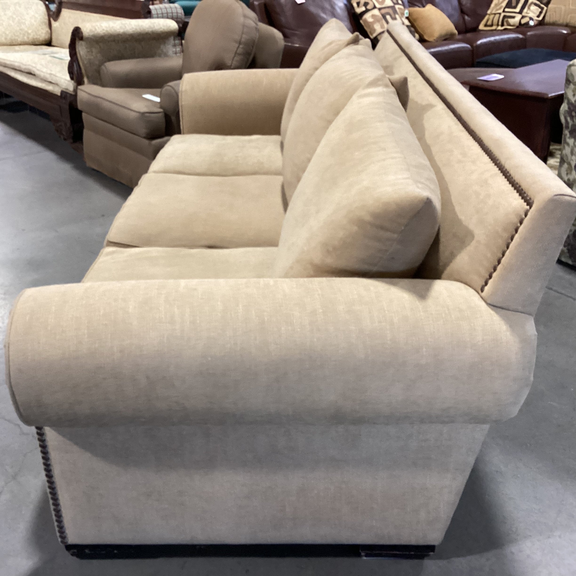 Rene Cazares Golden Tan Nailhead Down Mix Sofa 96"x 31"x 45"