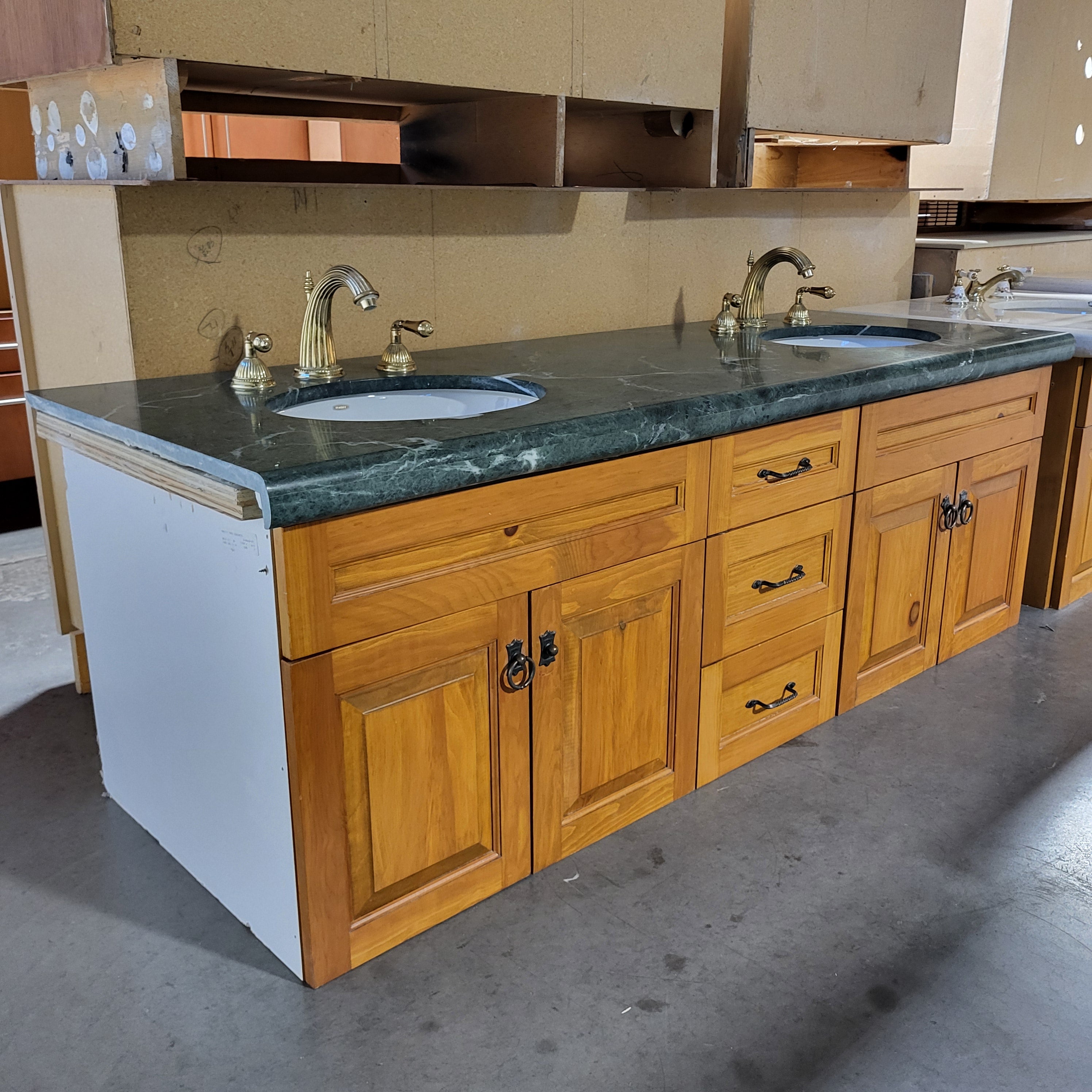 Green Granite Top 3 Drawer 4 Door with Kohler Sinks Double Sink Vanity 71.5"x 26"x 25"