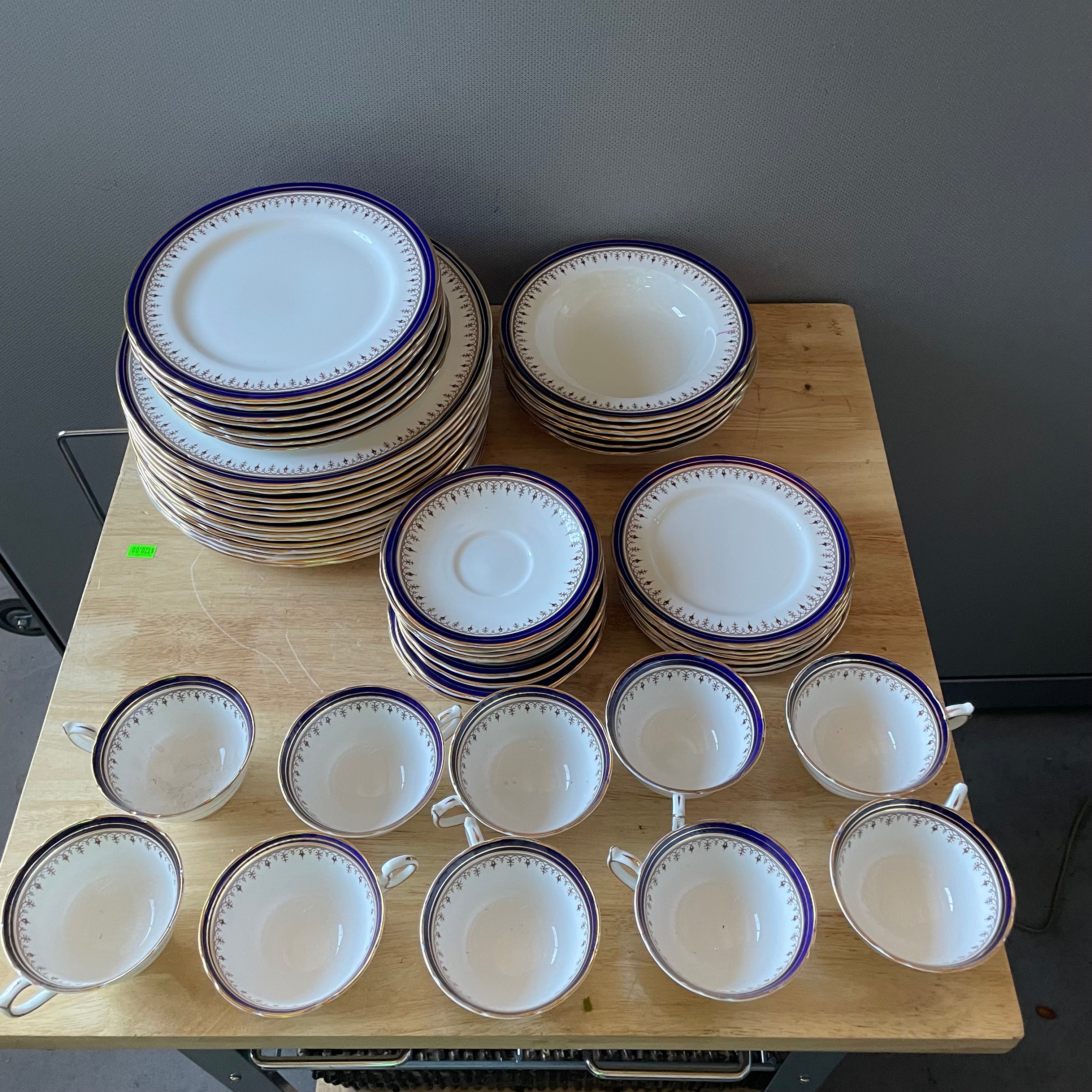 Vintage Set of 58 Pieces Aynsley Leighton Cobalt Blue Scalloped Bone China Made in England