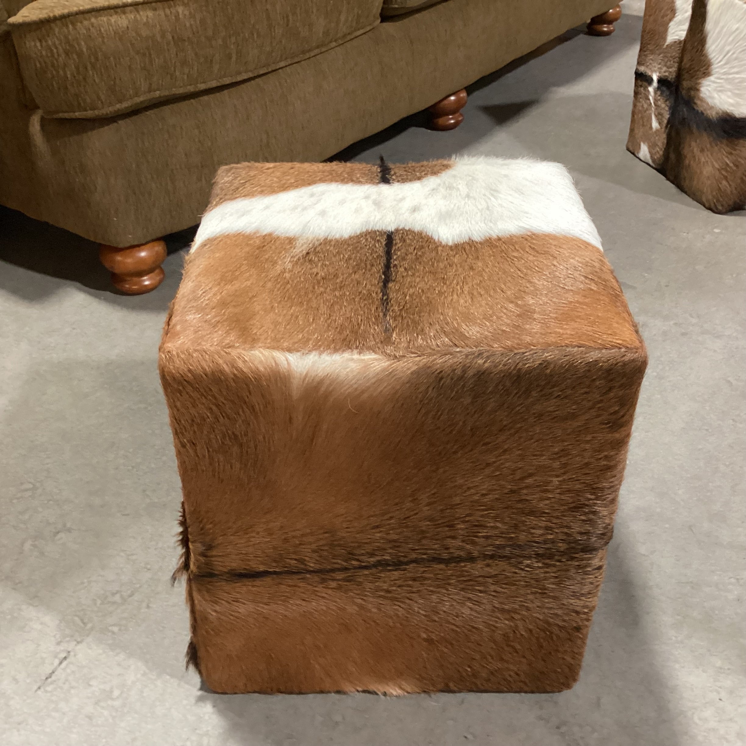 Brown & White Cowhide Cube Ottoman 16"x 16"x 17"