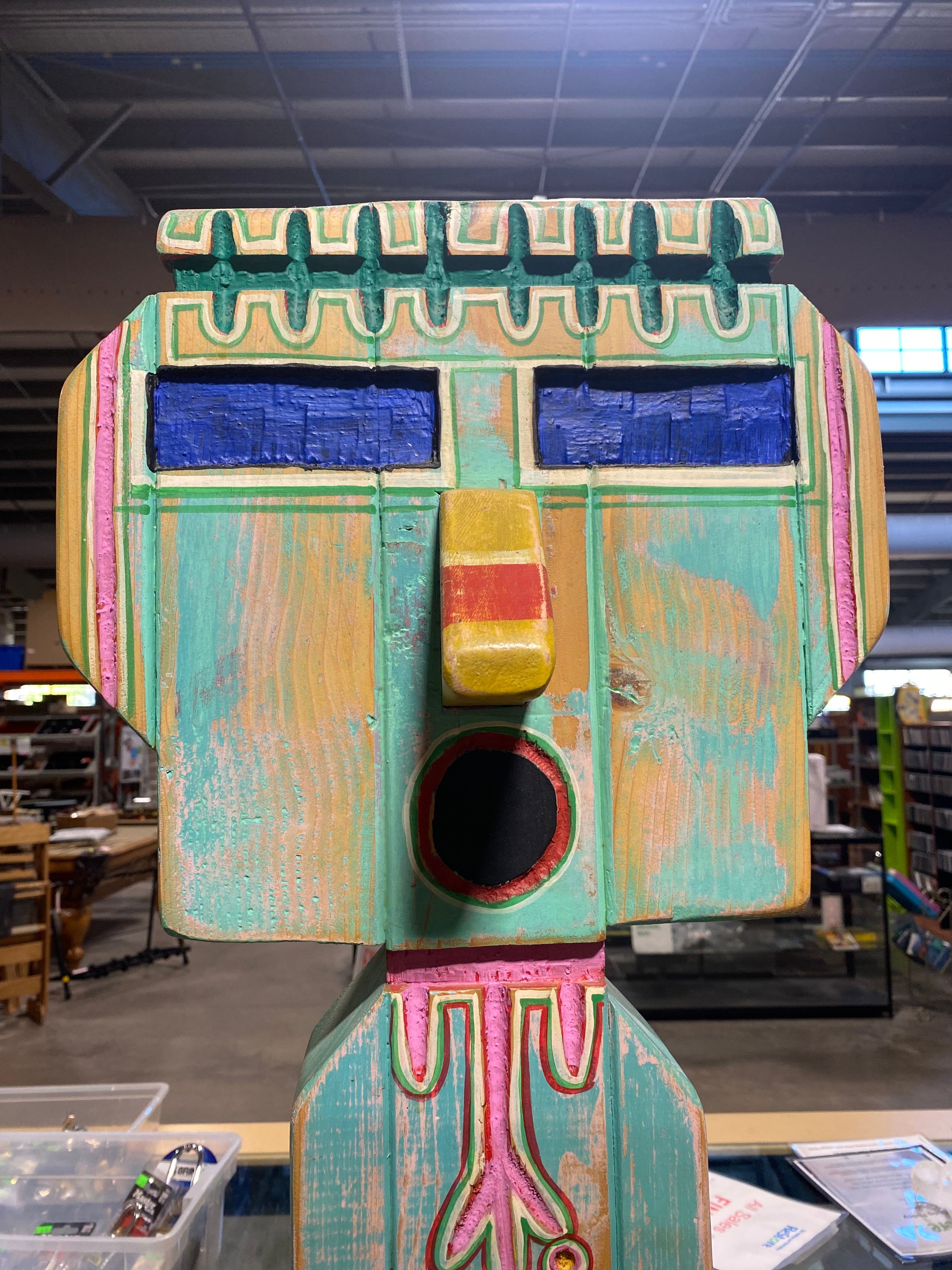 Tall Wooden Kachina Inspired Southwest Folk Art 72"x 30"x 20"