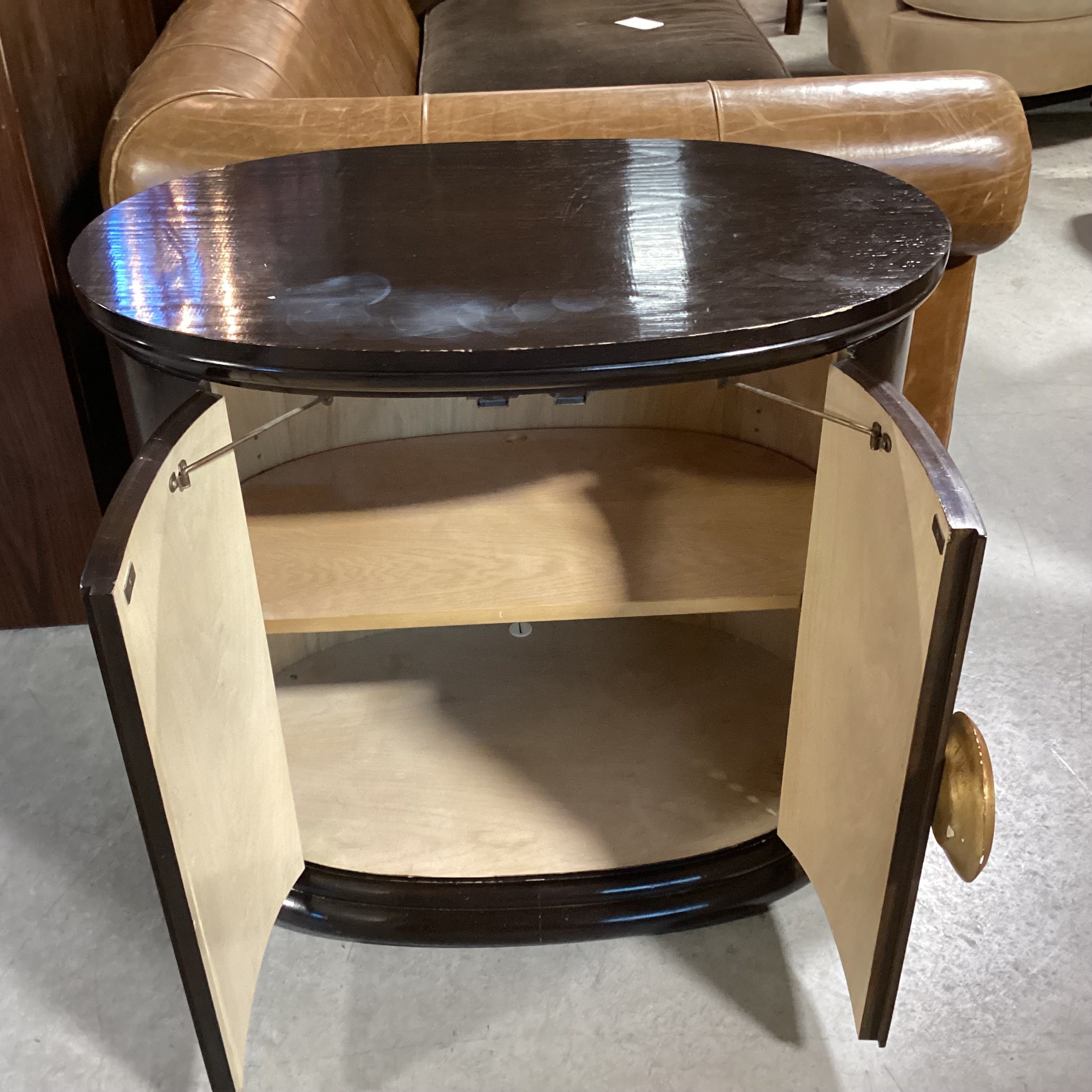 Dark Finish Solid Wood Oval 2 Door Cabinet End Table 32.5"x 21"x 29"