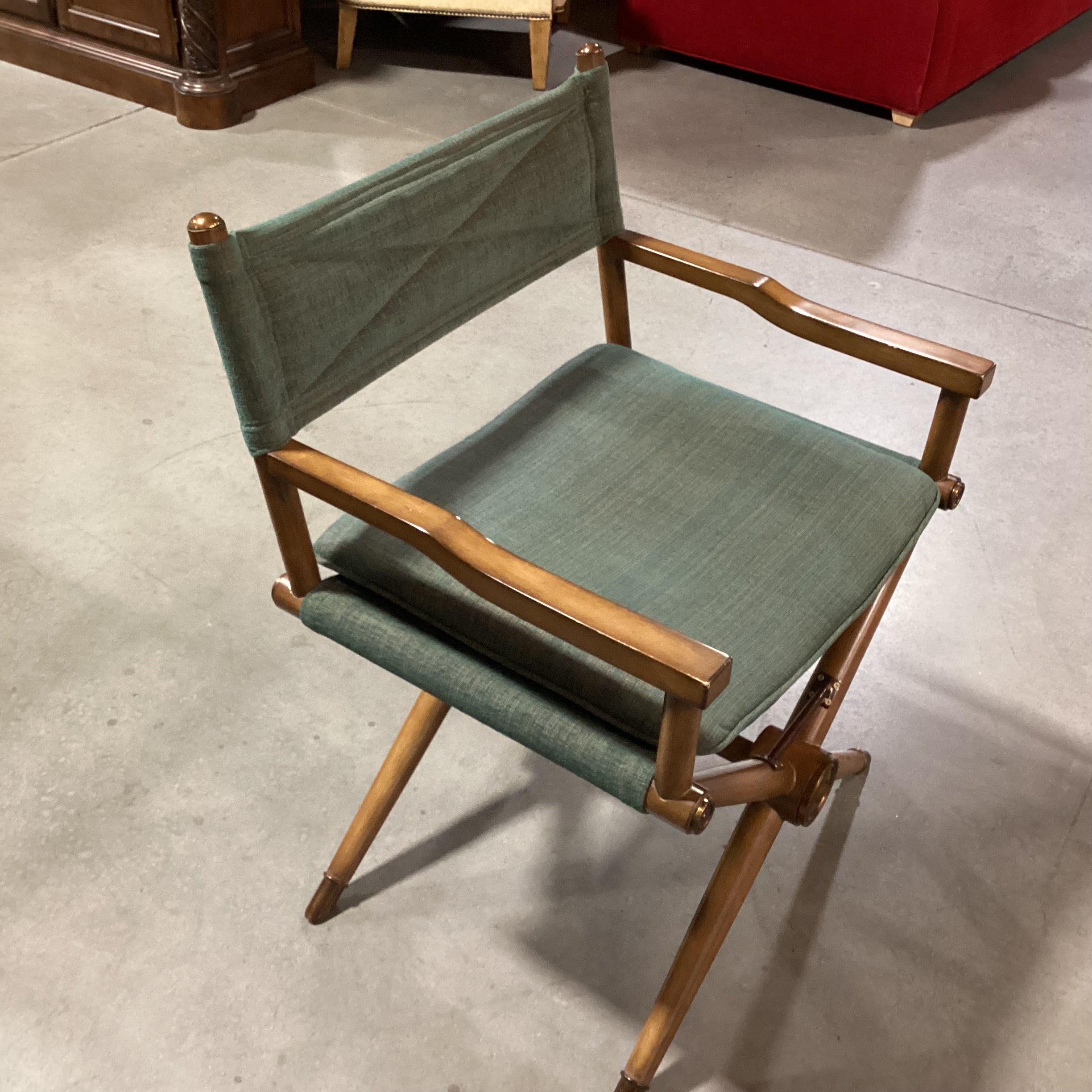Vintage Kreiss Green Woven Finished Wood with Copper Finished Brass Accent Director Chair 26"x 24"x 33"