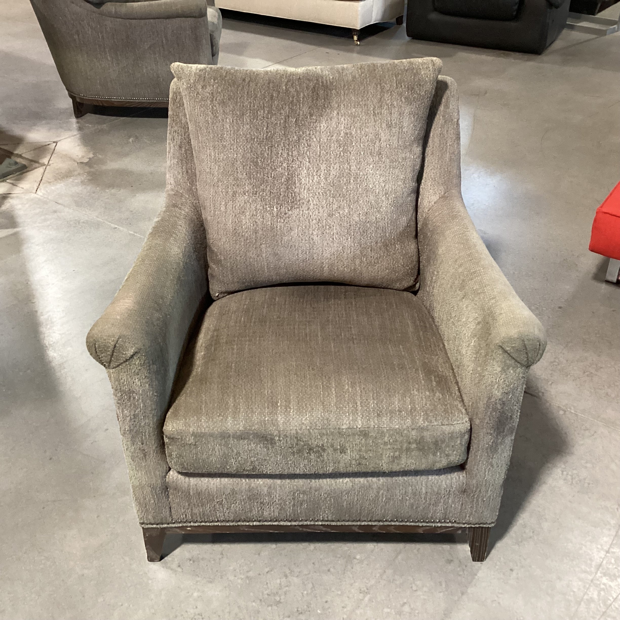 Hickory Chair Taupe Grey Upholstered Nailhead Chair 33"x 36"x 33"